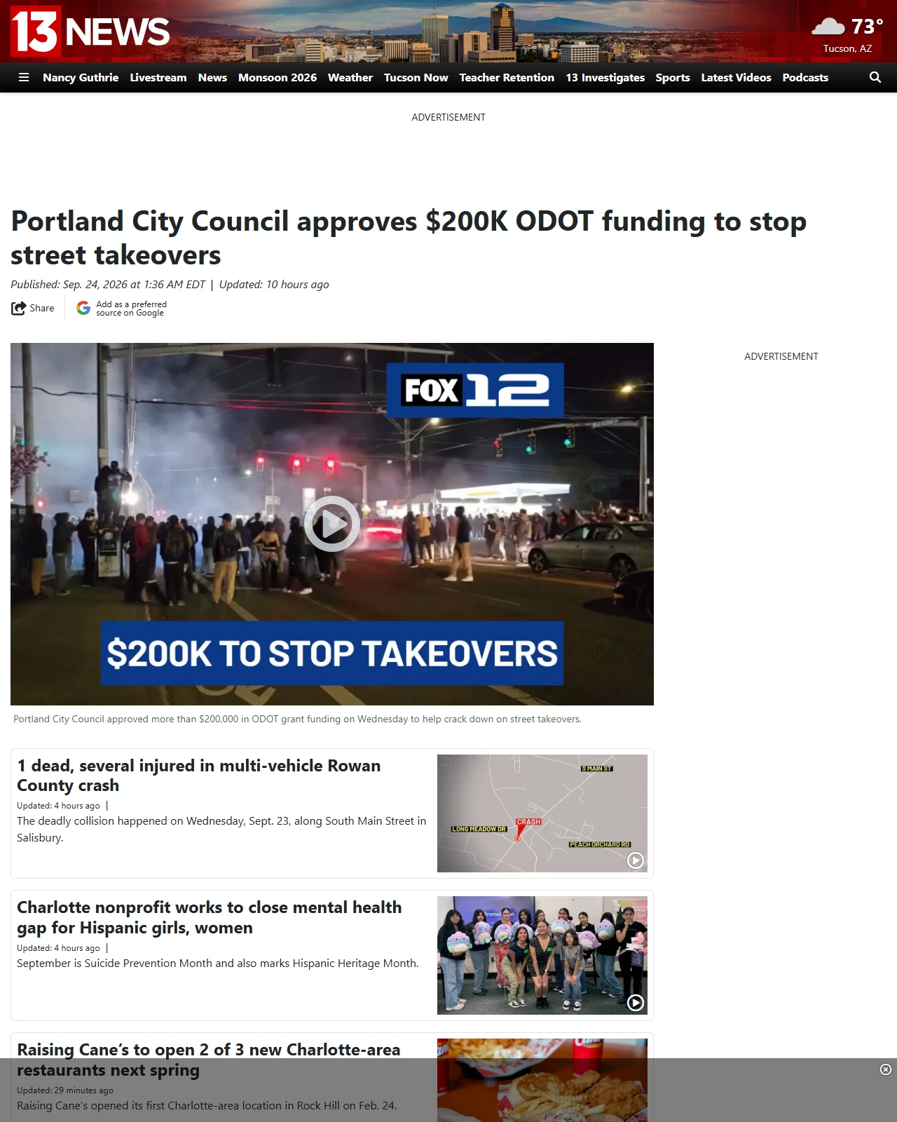kold.com as published: Portland City Council approves $200K ODOT funding to stop street takeovers