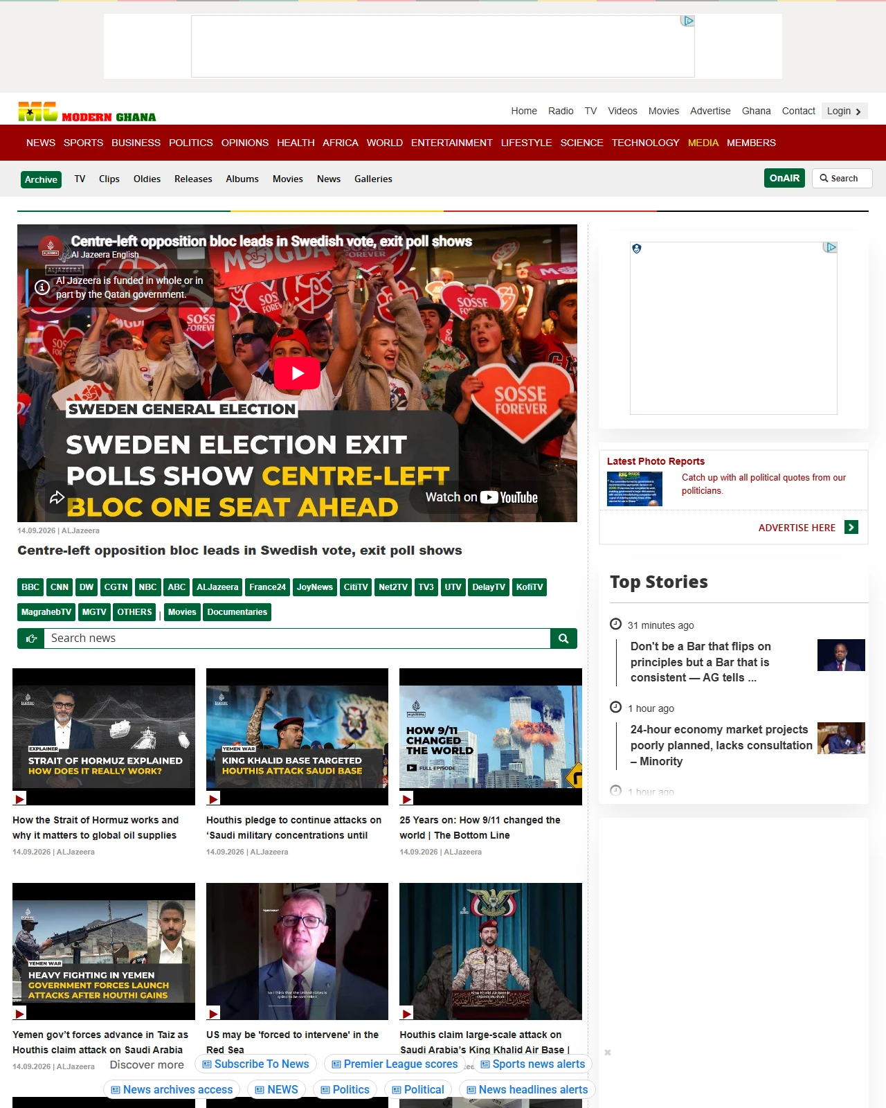 modernghana.com as published: Centre-left opposition bloc leads in Swedish vote, exit poll shows