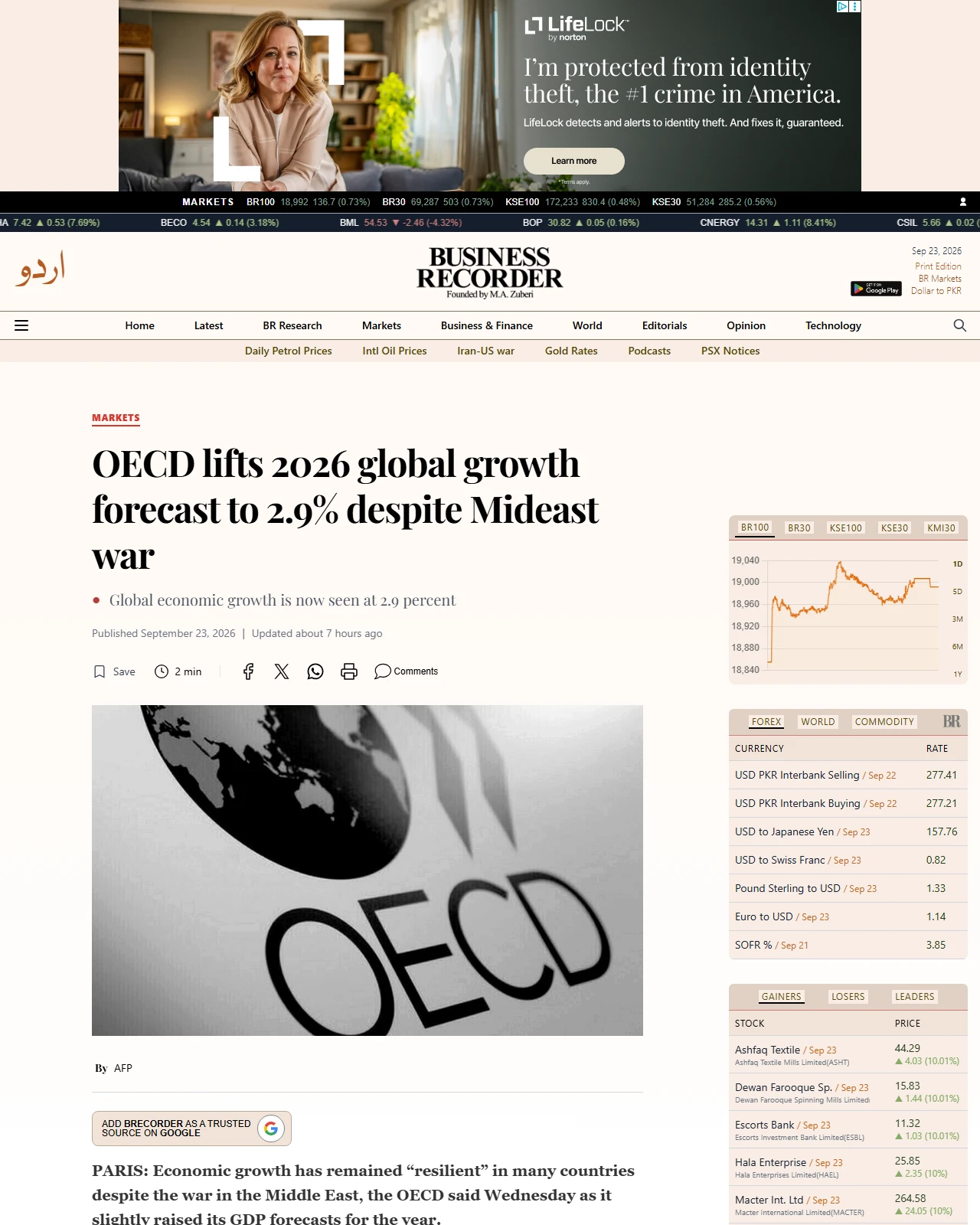 brecorder.com as published: OECD lifts 2026 global growth forecast to 2.9% despite Mideast war
