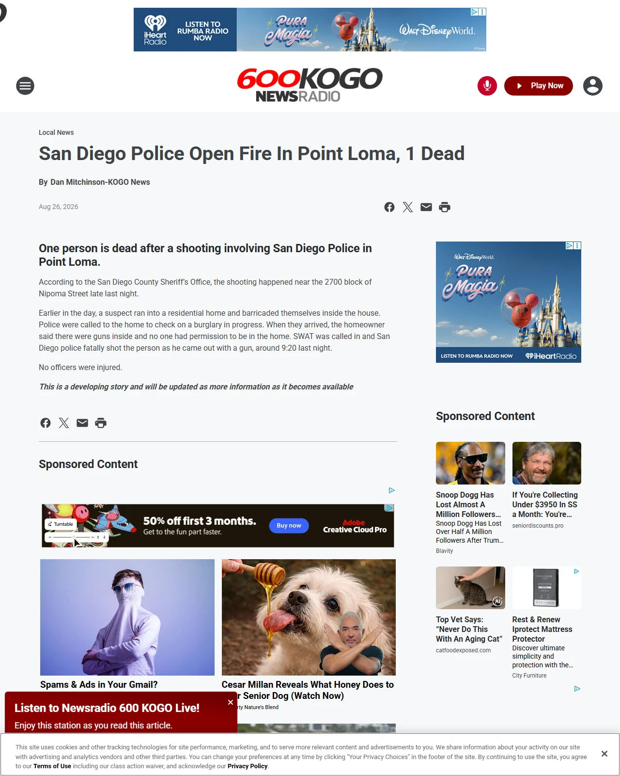 kogo.iheart.com as published: San Diego Police Open Fire In Point Loma, 1 Dead
