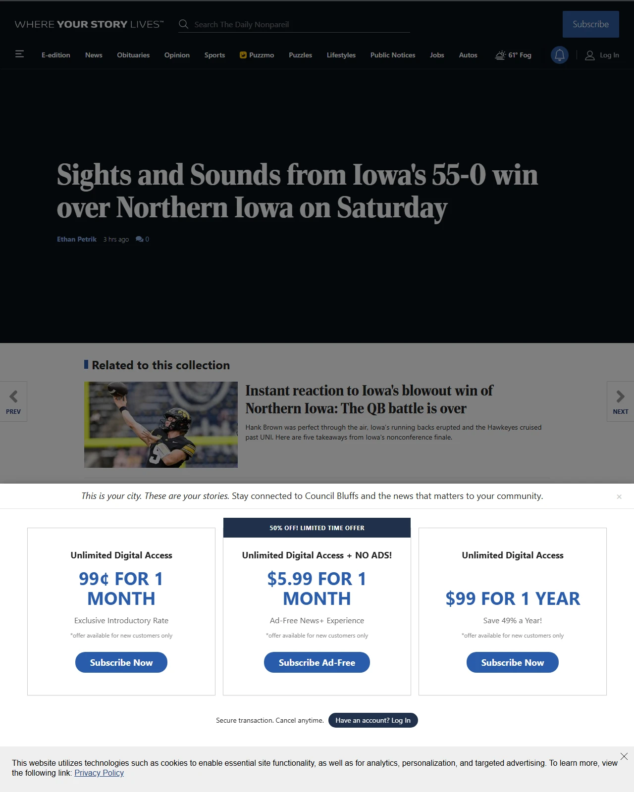 nonpareilonline.com as published: Sights and Sounds from Iowa's 55-0 win over Northern Iowa on Saturday