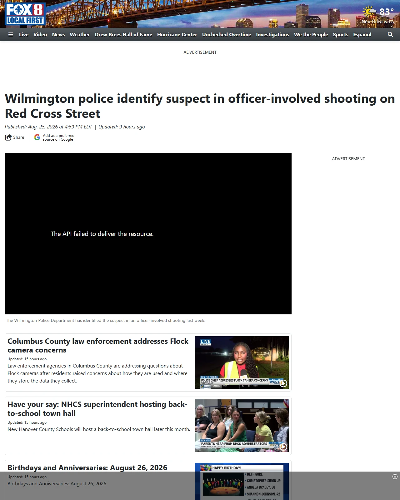 fox8live.com as published: Wilmington police identify suspect in officer-involved shooting on Red Cross Street
