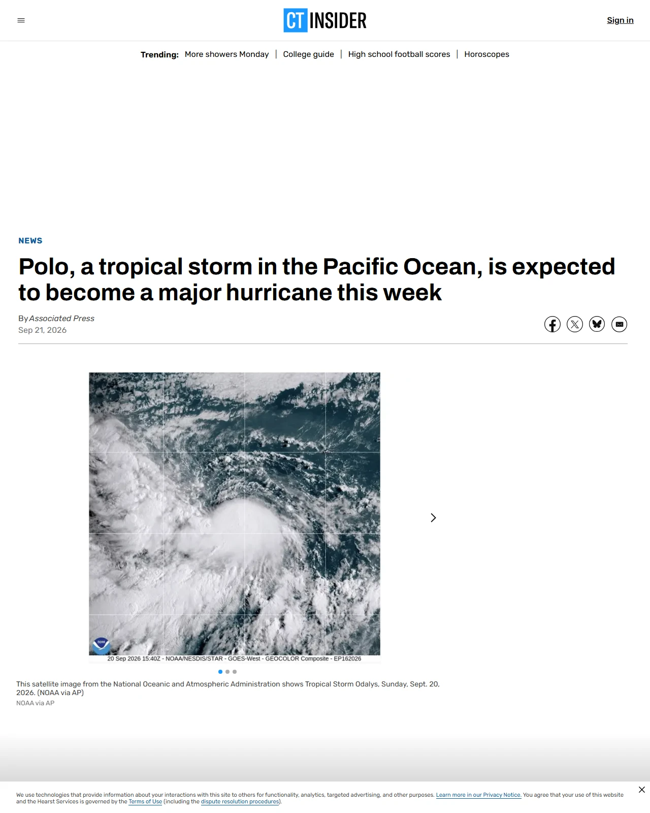theridgefieldpress.com as published: Polo, a tropical storm in the Pacific Ocean, is expected to become a major hurricane this week