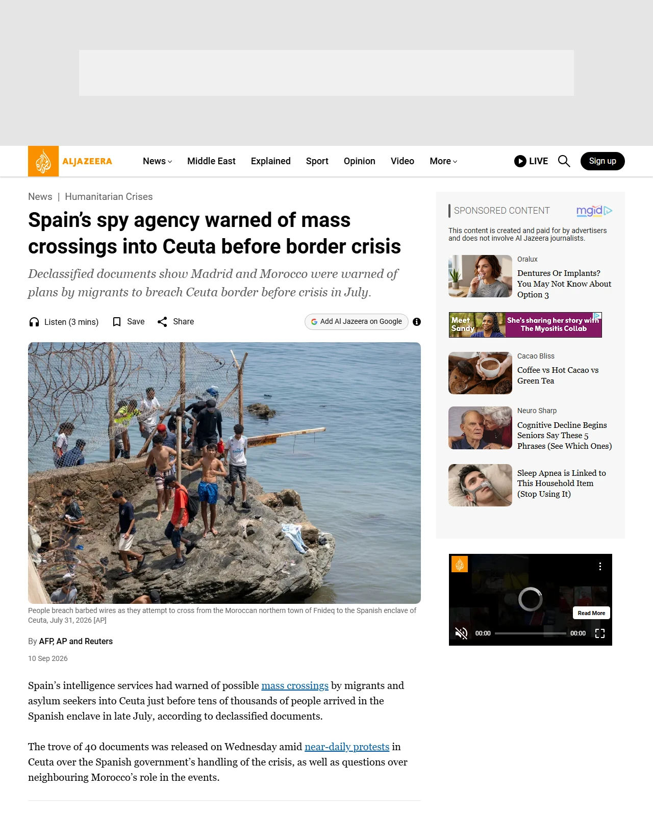 aljazeera.com as published: Spain’s spy agency warned of mass crossings into Ceuta before border crisis