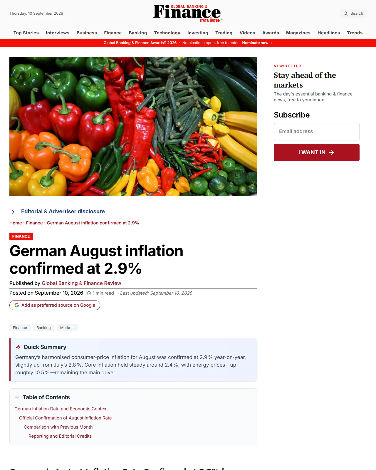 globalbankingandfinance.com as published: German August inflation confirmed at 2.9%