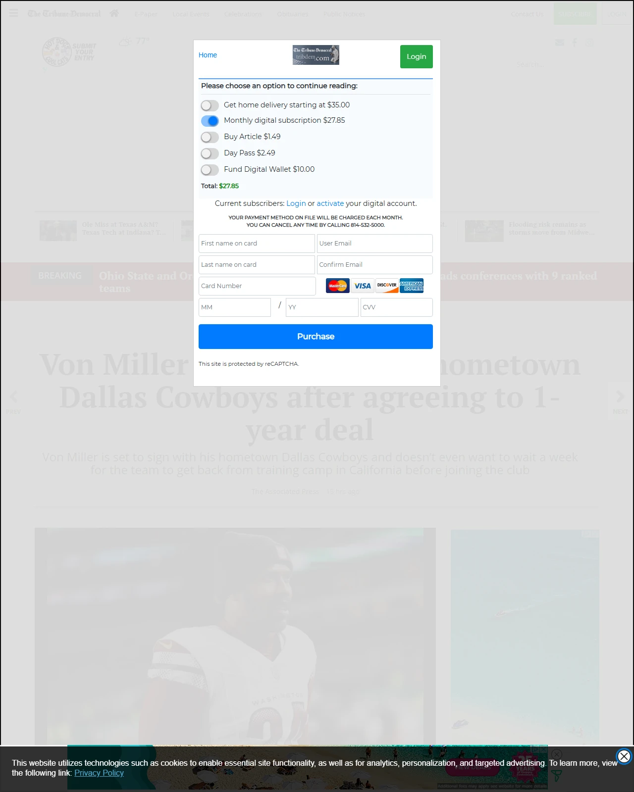 tribdem.com as published: Von Miller is set to join his hometown Dallas Cowboys after agreeing to 1-year deal - The Tribune-Democrat
