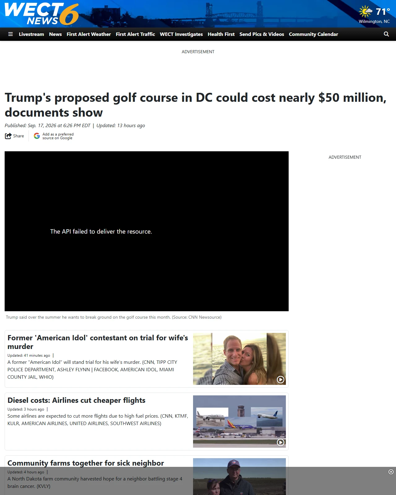 wect.com as published: Trump's proposed golf course in DC could cost nearly $50 million, documents show