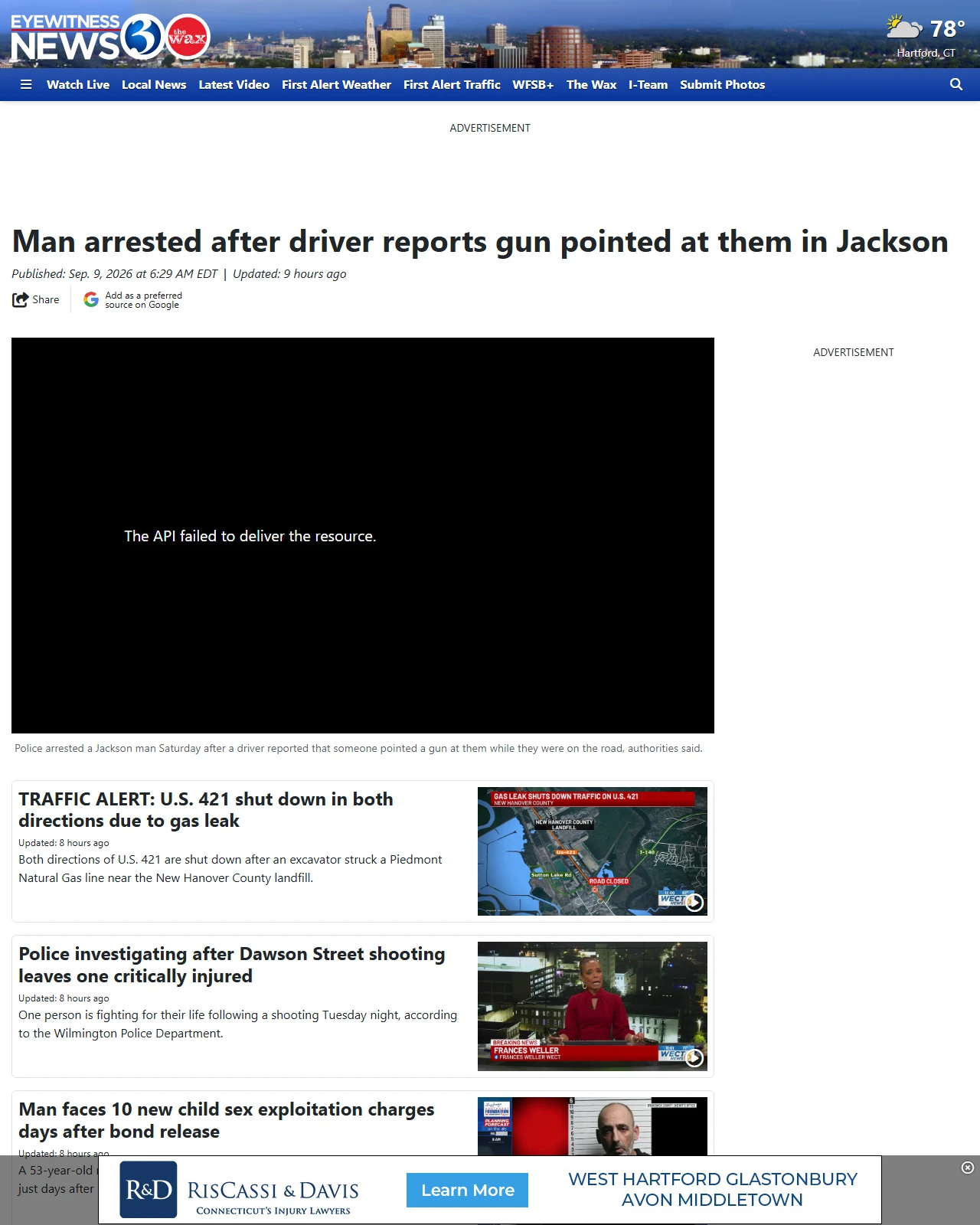wfsb.com as published: Man arrested after driver reports gun pointed at them in Jackson