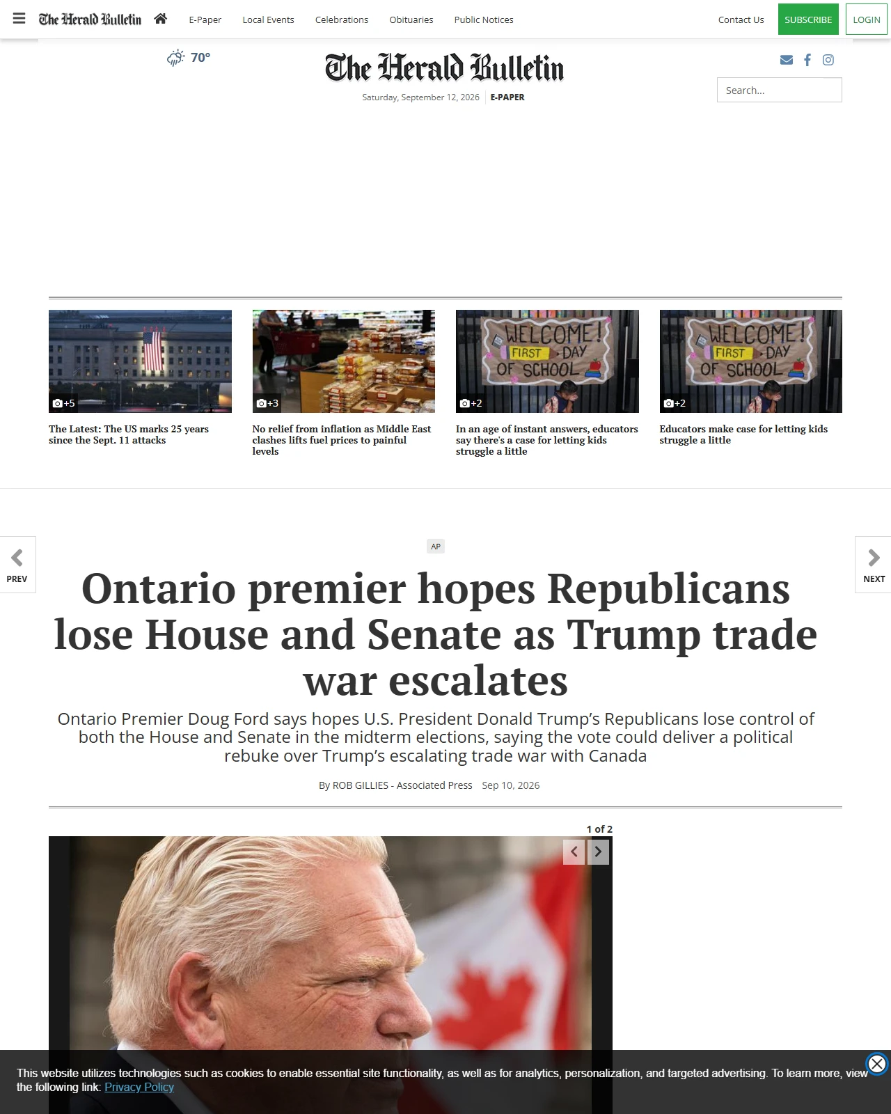 heraldbulletin.com as published: Ontario premier hopes Republicans lose House and Senate as Trump trade war escalates