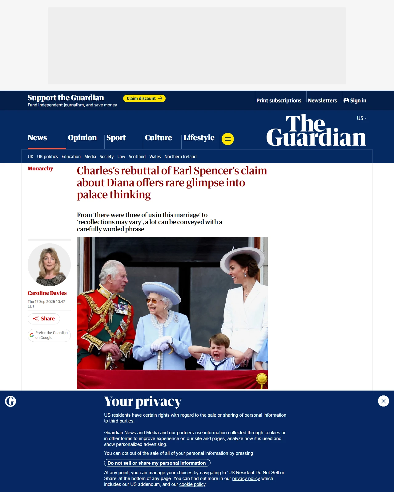 theguardian.com as published: Charles’s rebuttal of Earl Spencer’s claim about Diana offers rare glimpse into palace thinking