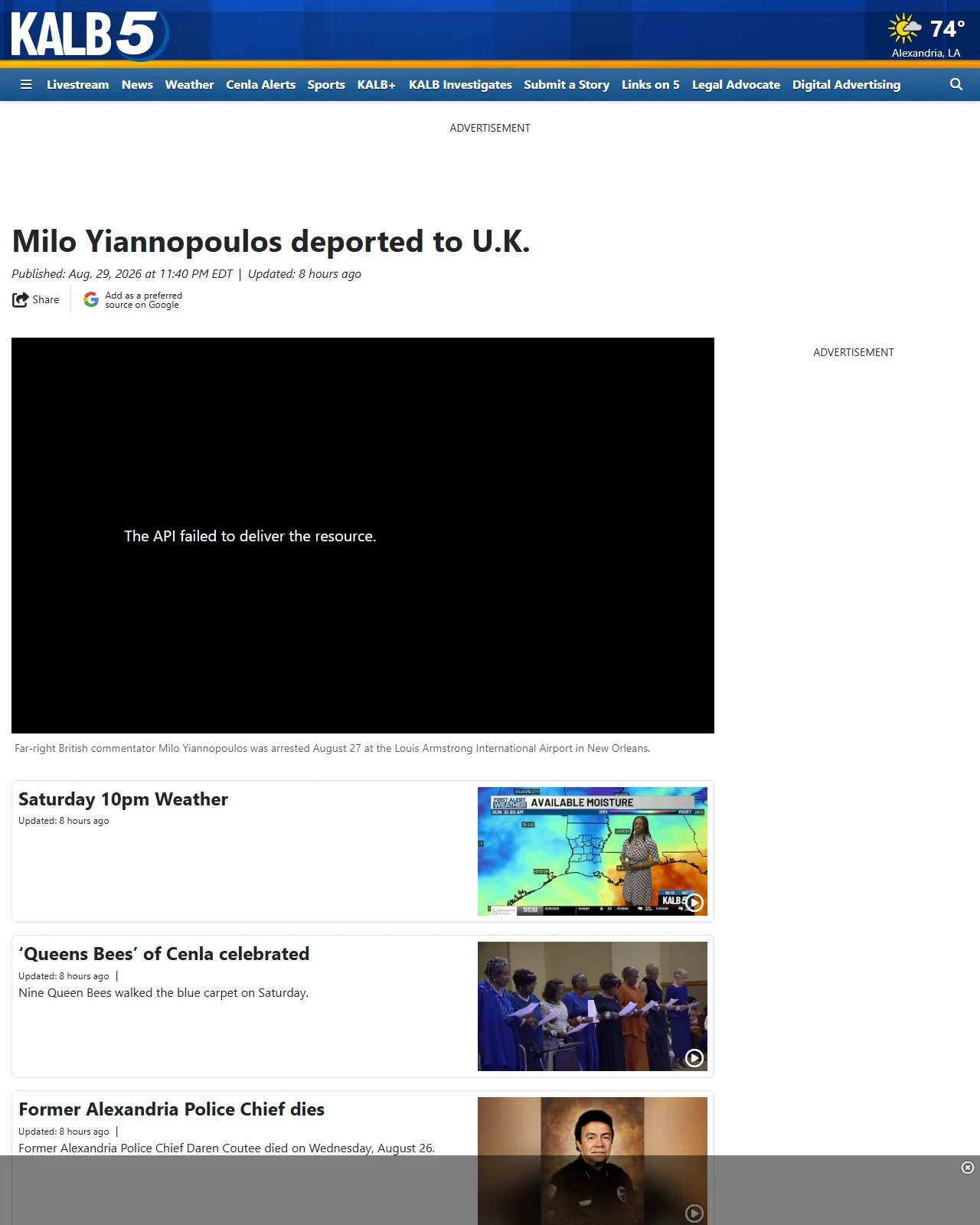 kalb.com as published: Milo Yiannopoulos deported to U.K.
