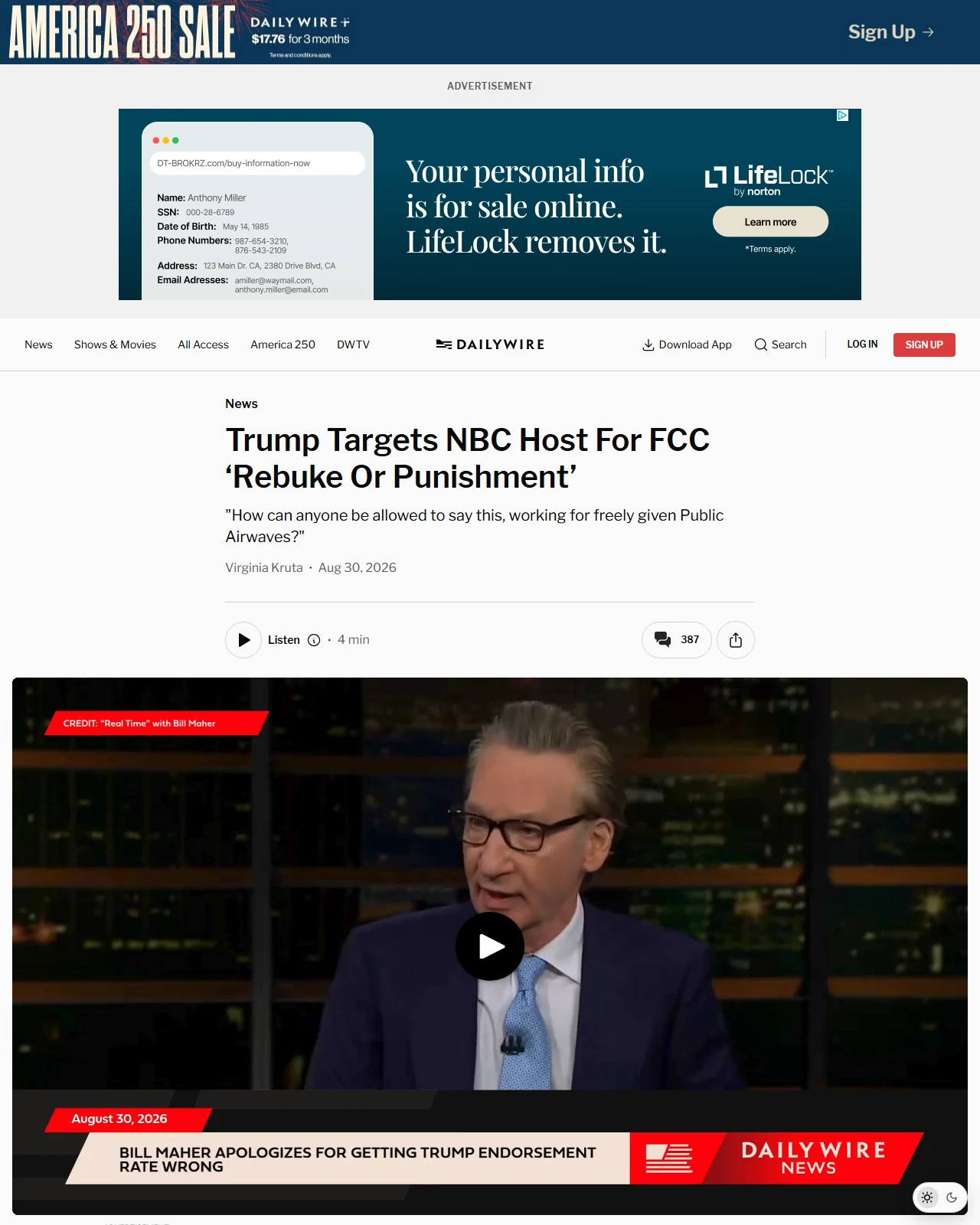 dailywire.com as published: Trump Targets NBC Host For FCC ‘Rebuke Or Punishment’