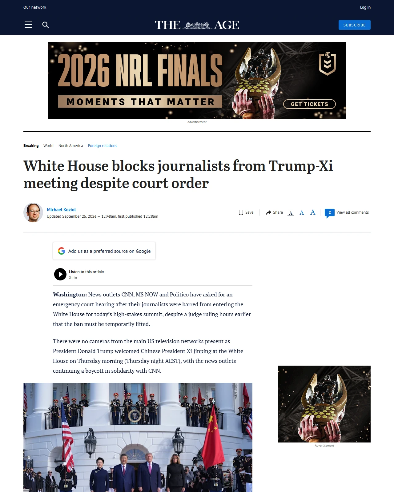 theage.com.au as published: White House blocks journalists from Trump-Xi meeting despite court order