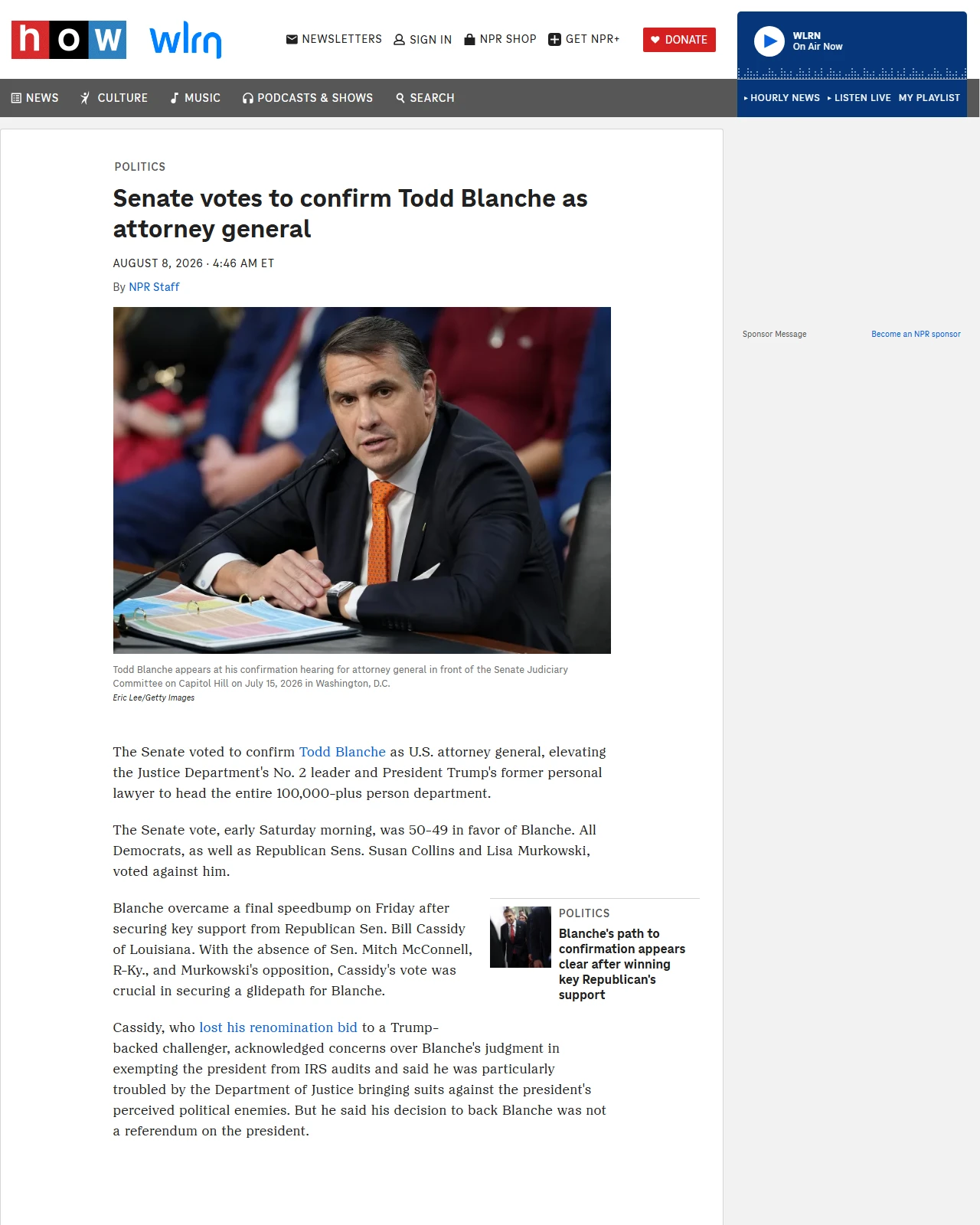 npr.org as published: Senate votes to confirm Todd Blanche as attorney general