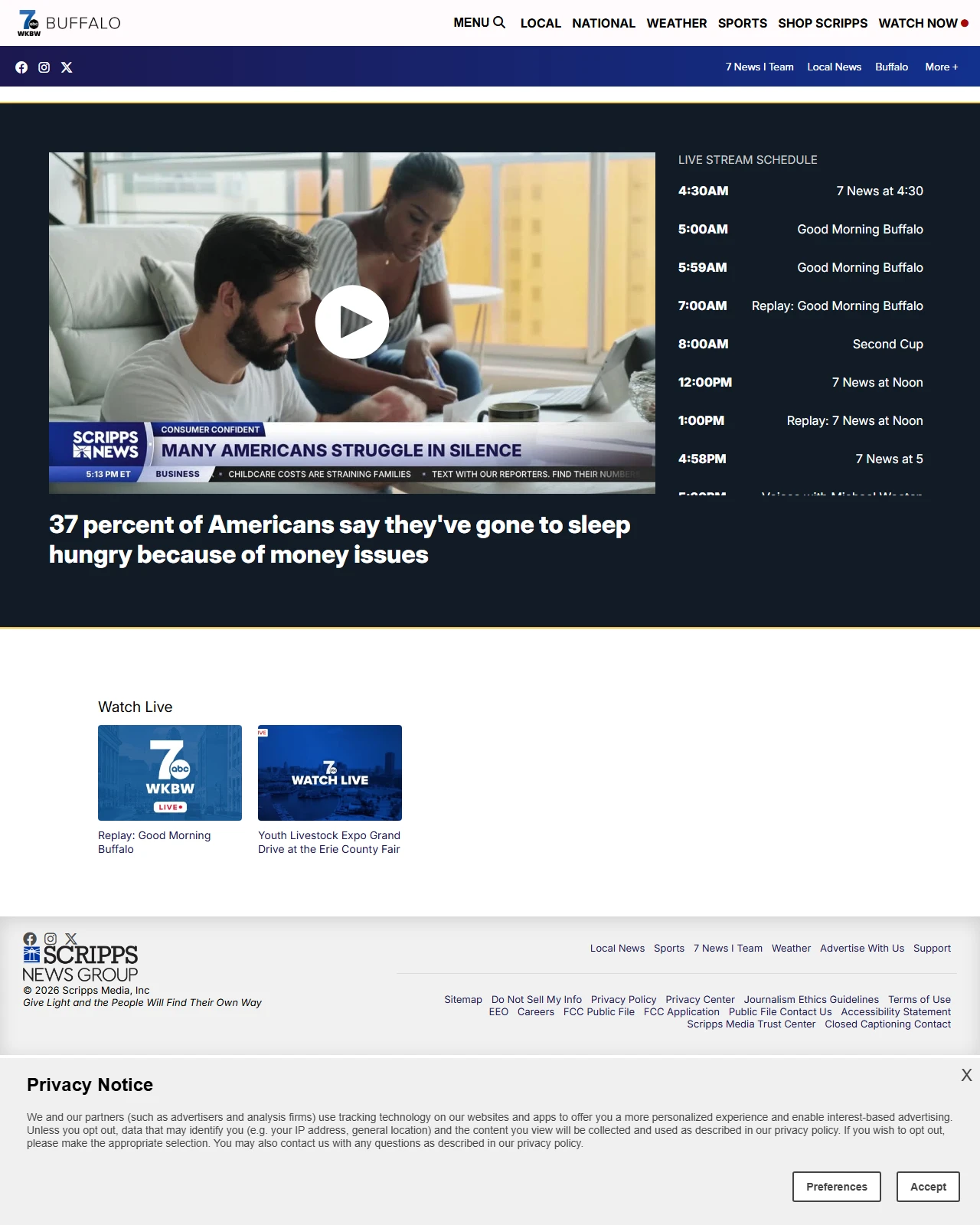 wkbw.com as published: 37 percent of Americans say they've gone to sleep hungry because of money issues
