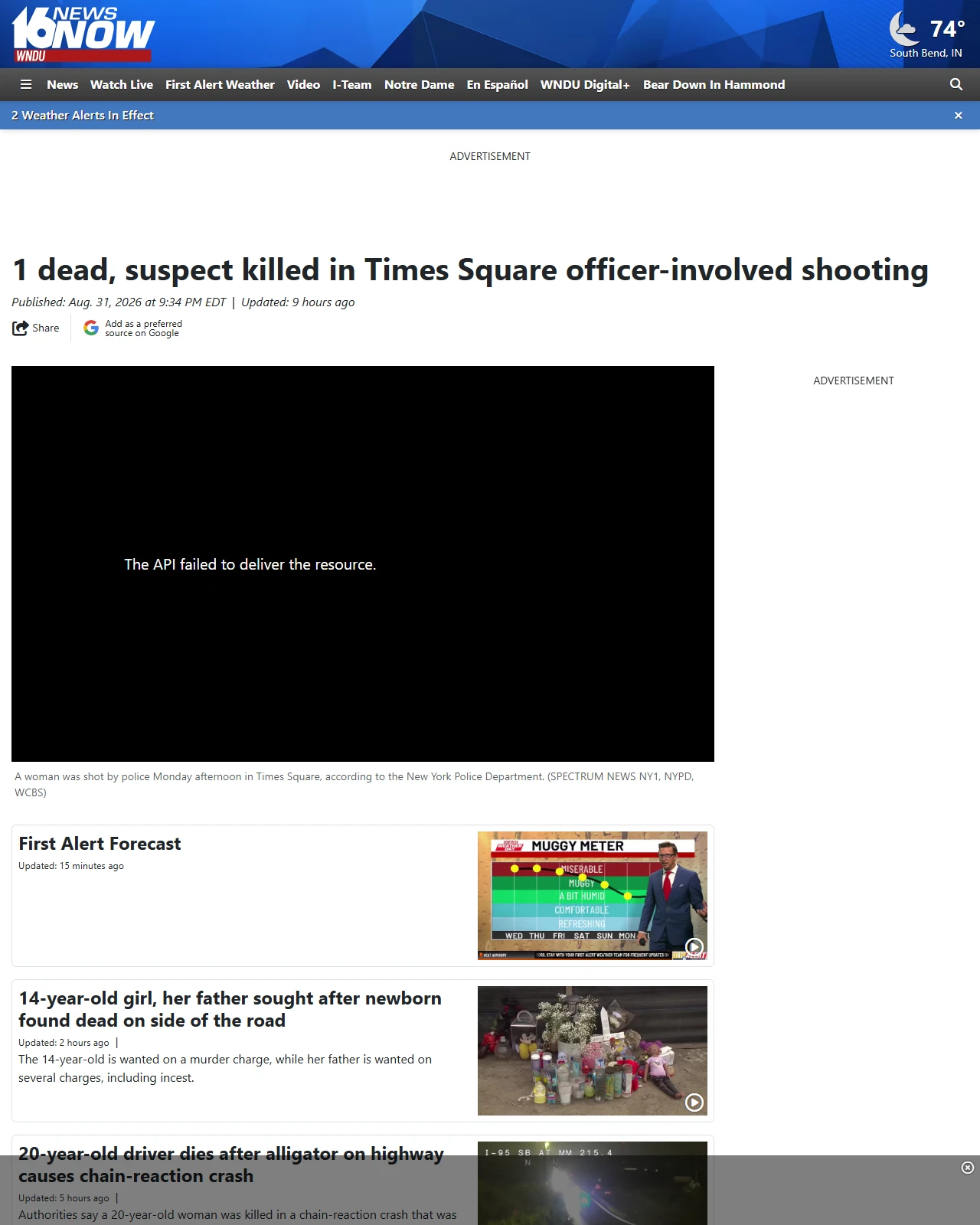 wndu.com as published: 1 dead, suspect killed in Times Square officer-involved shooting