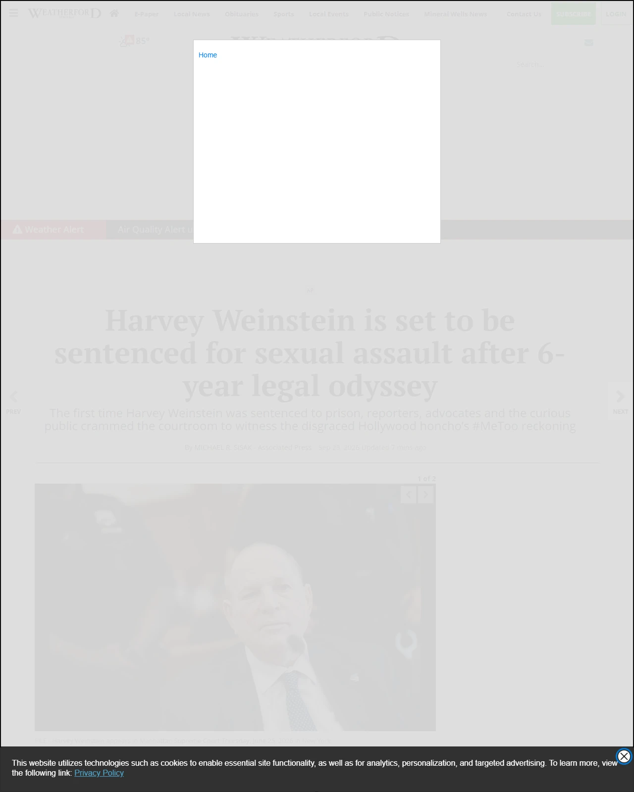 weatherforddemocrat.com as published: Harvey Weinstein is set to be sentenced for sexual assault after 6-year legal odyssey
