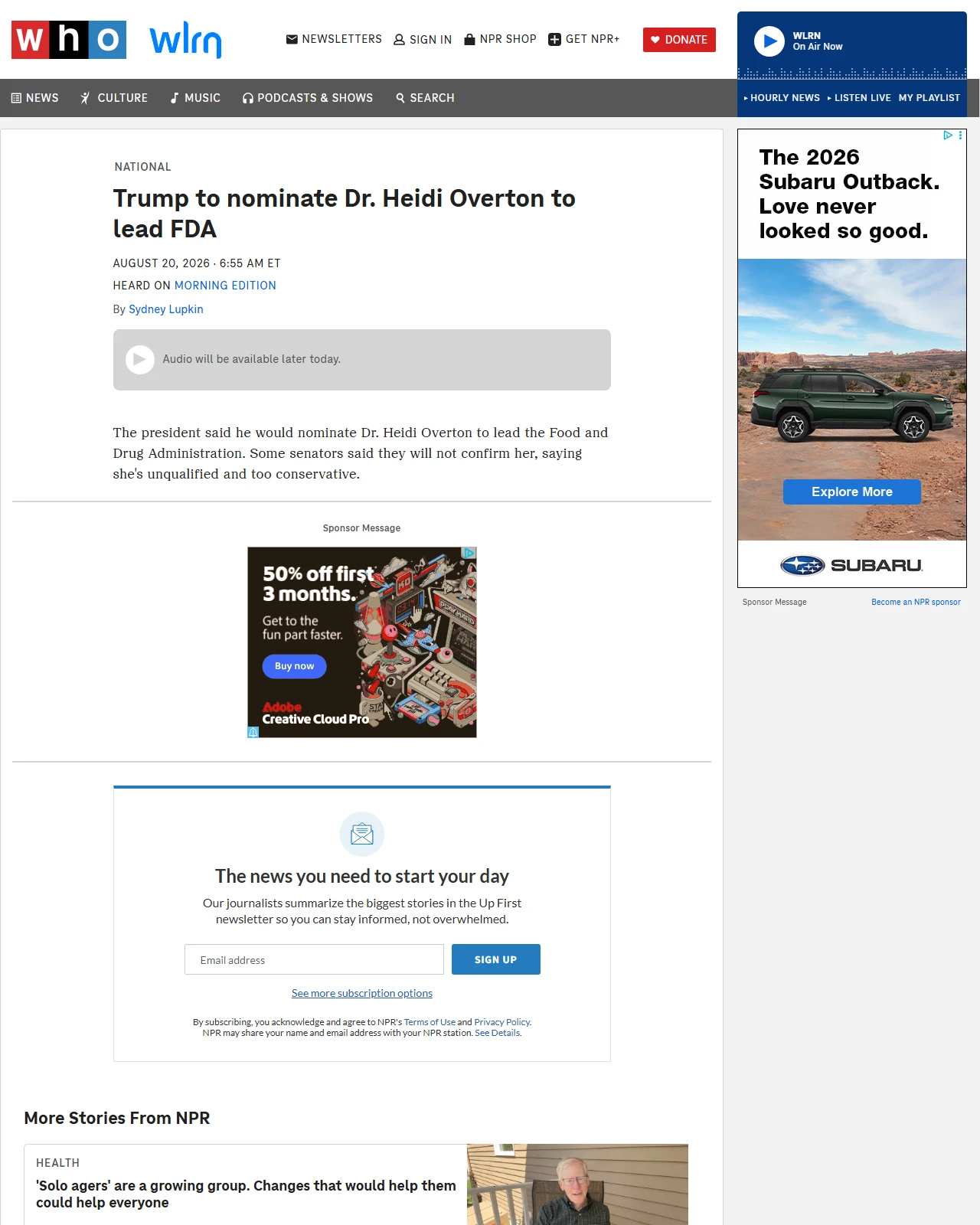 npr.org as published: Trump to nominate Dr. Heidi Overton to lead FDA