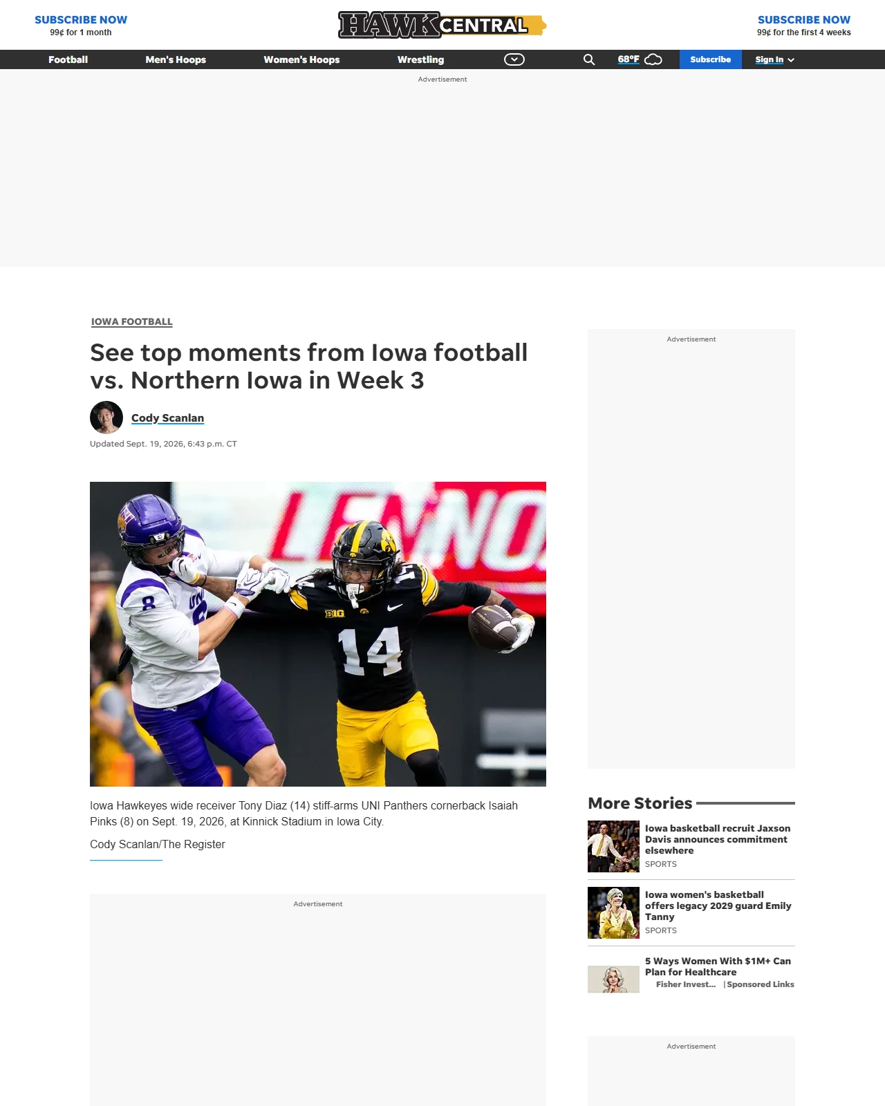 hawkcentral.com as published: See top moments from Iowa football vs. Northern Iowa in Week 3