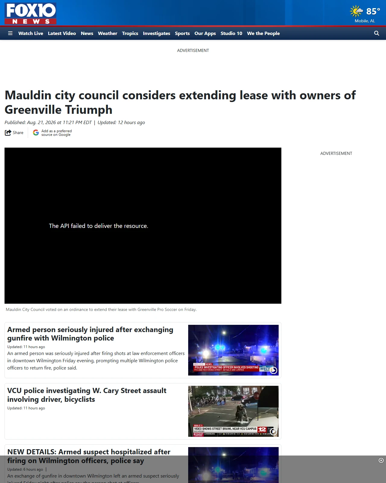 fox10tv.com as published: Mauldin city council considers extending lease with owners of Greenville Triumph