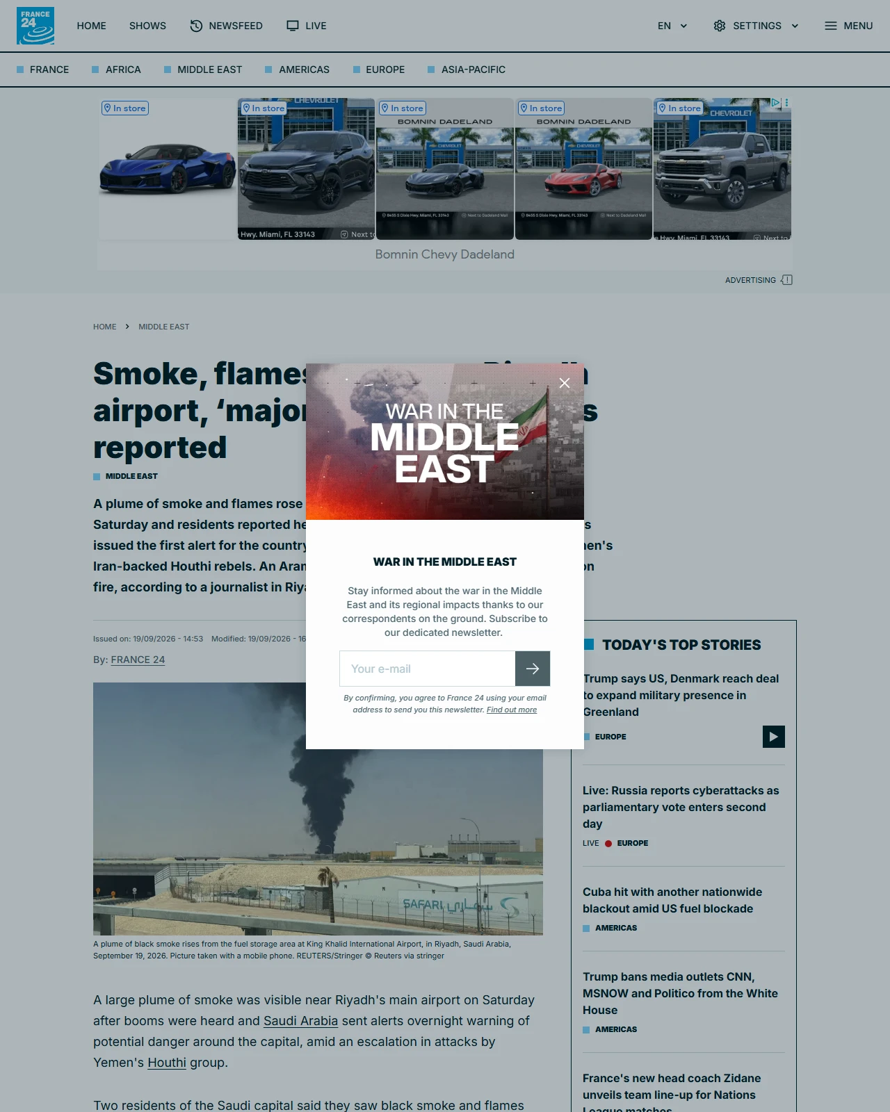 s.france24.com as published: Smoke, flames seen near Riyadh airport, ‘major’ flight disruptions reported