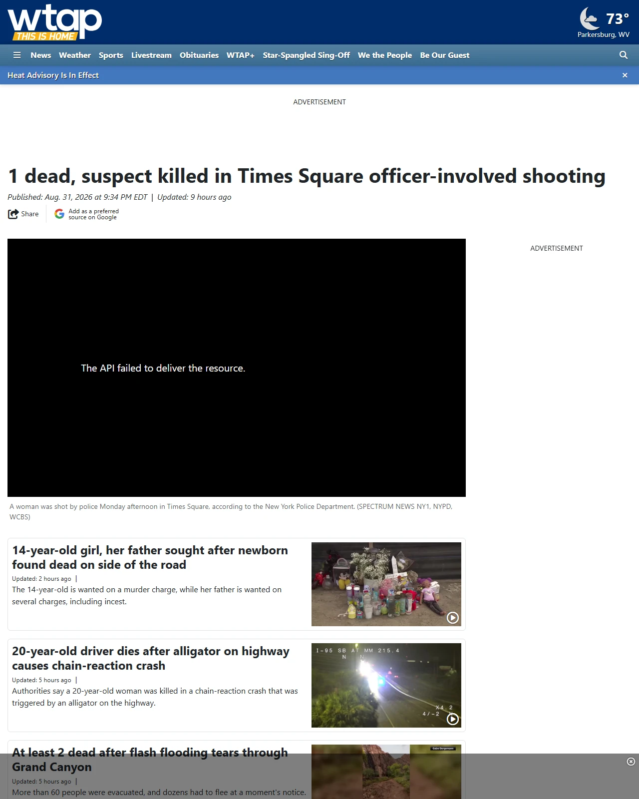 wtap.com as published: 1 dead, suspect killed in Times Square officer-involved shooting