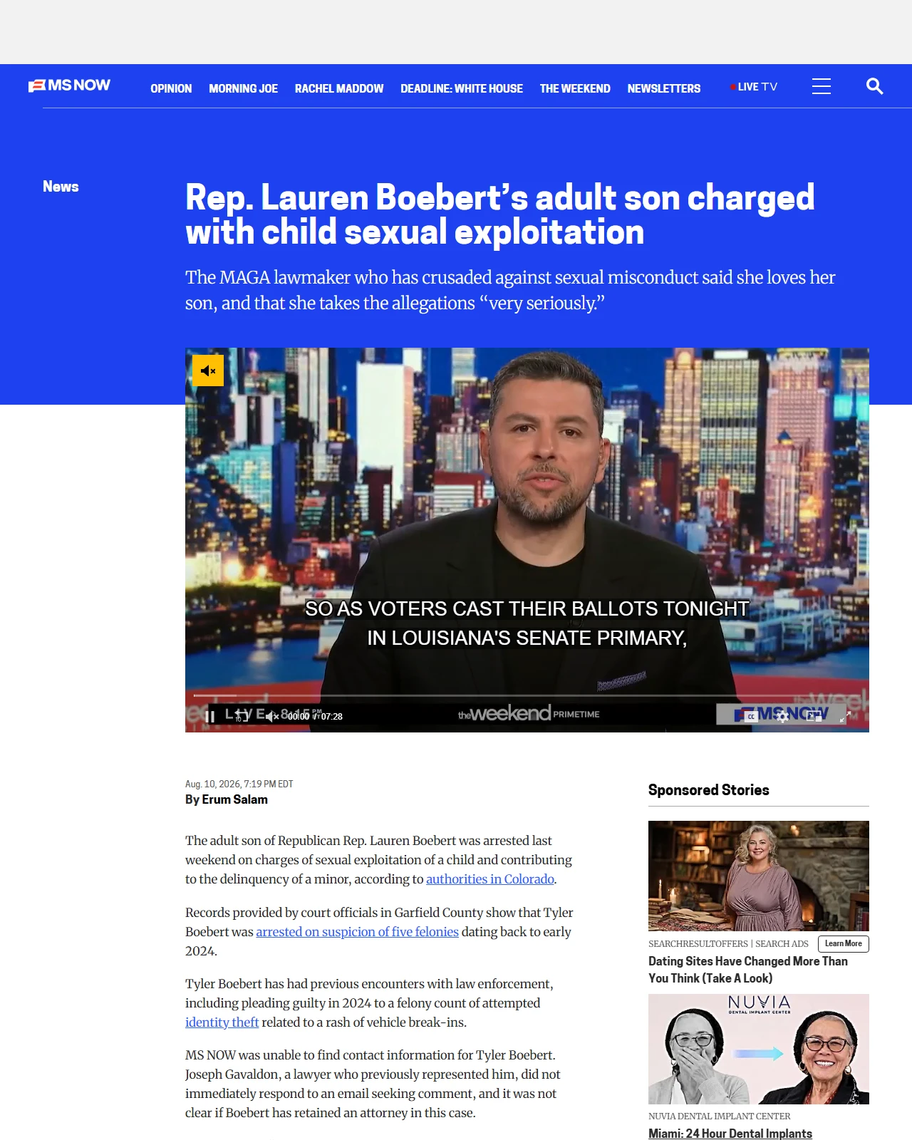 ms.now as published: Rep. Lauren Boebert’s adult son charged with child sexual exploitation