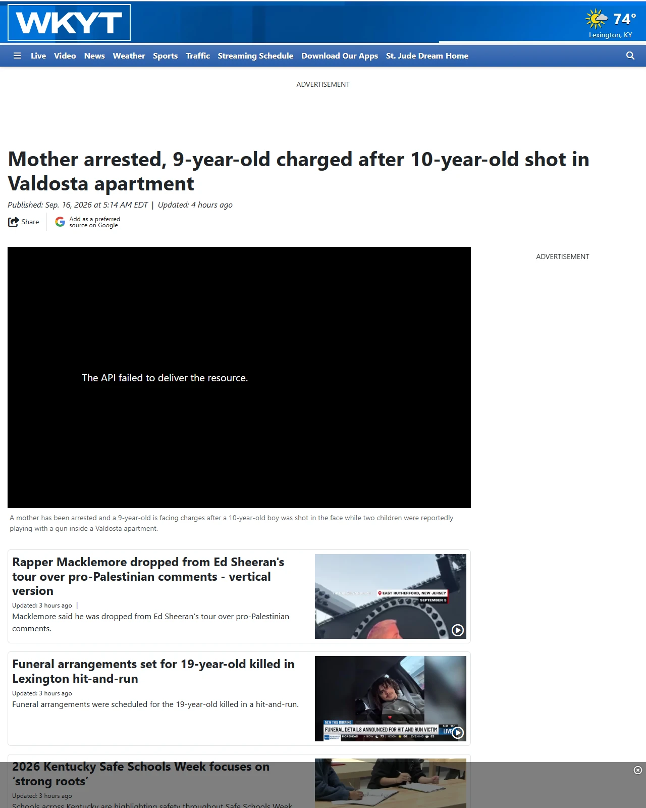 wkyt.com as published: Mother arrested, 9-year-old charged after 10-year-old shot in Valdosta apartment