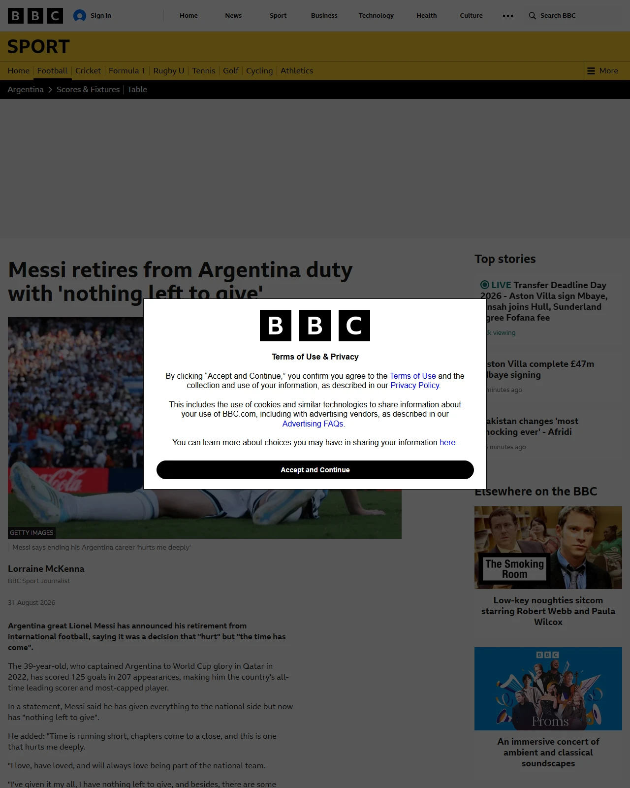 bbc.co.uk as published: Messi retires from international football with 'nothing left to give'