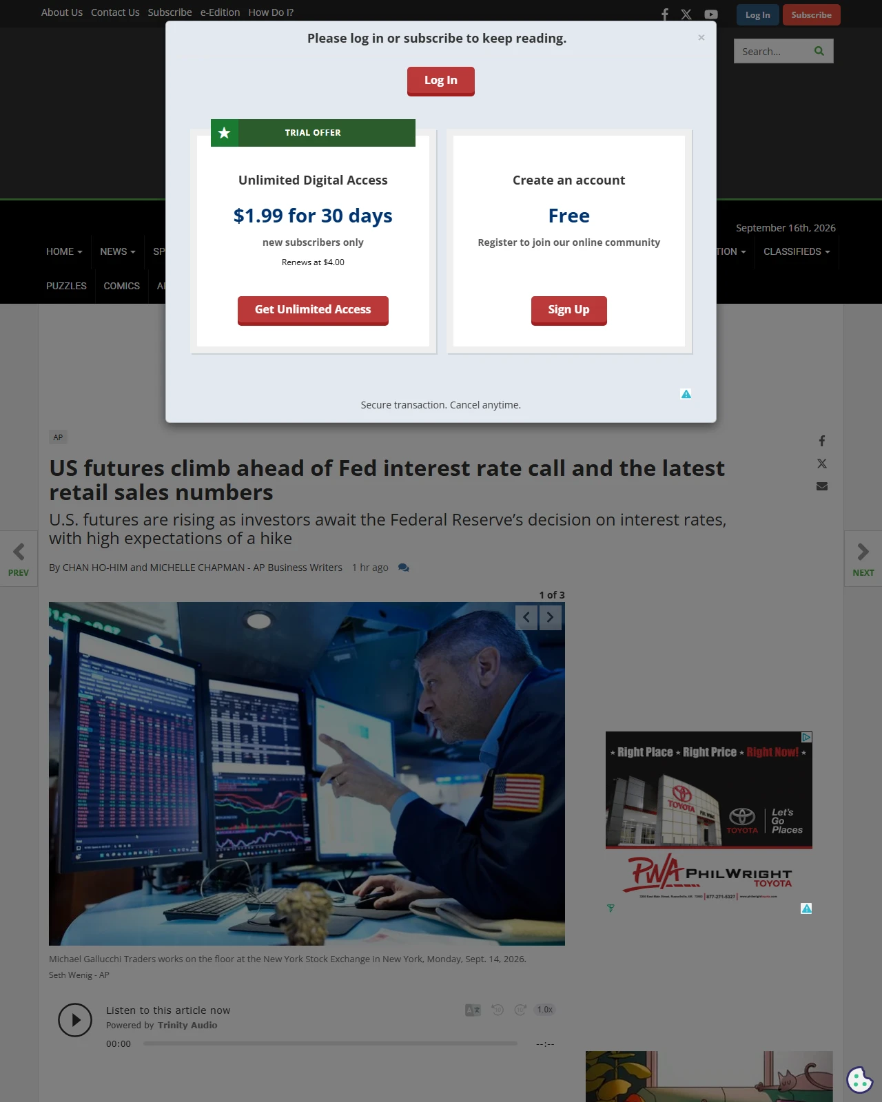 couriernews.com as published: US futures climb ahead of Fed interest rate call and the latest retail sales numbers