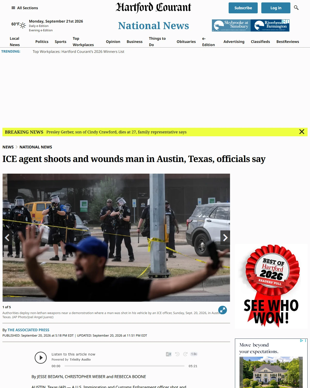 courant.com as published: ICE agent shoots and wounds man in Austin, Texas, officials say