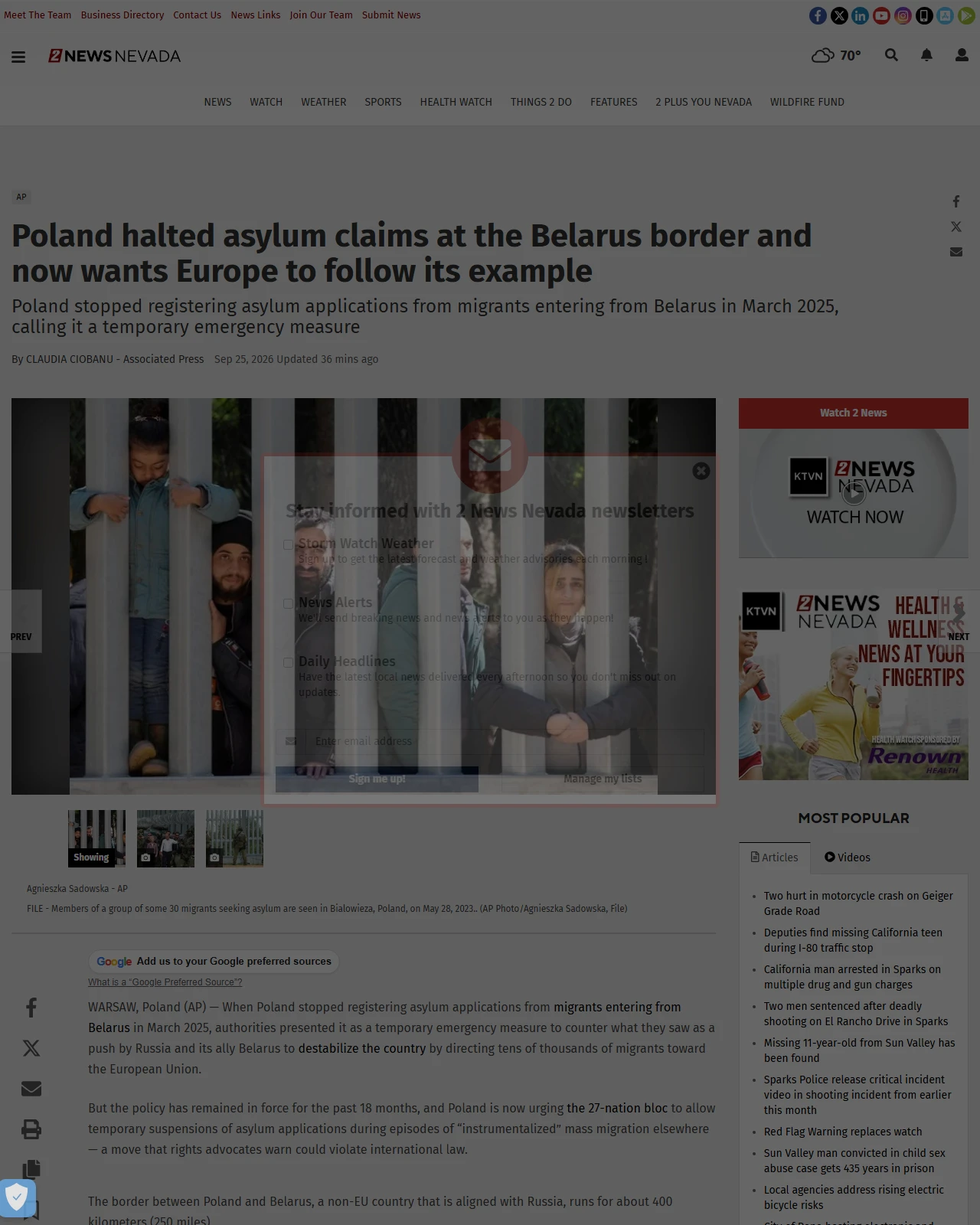 ktvn.com as published: Poland halted asylum claims at the Belarus border and now wants Europe to follow its example