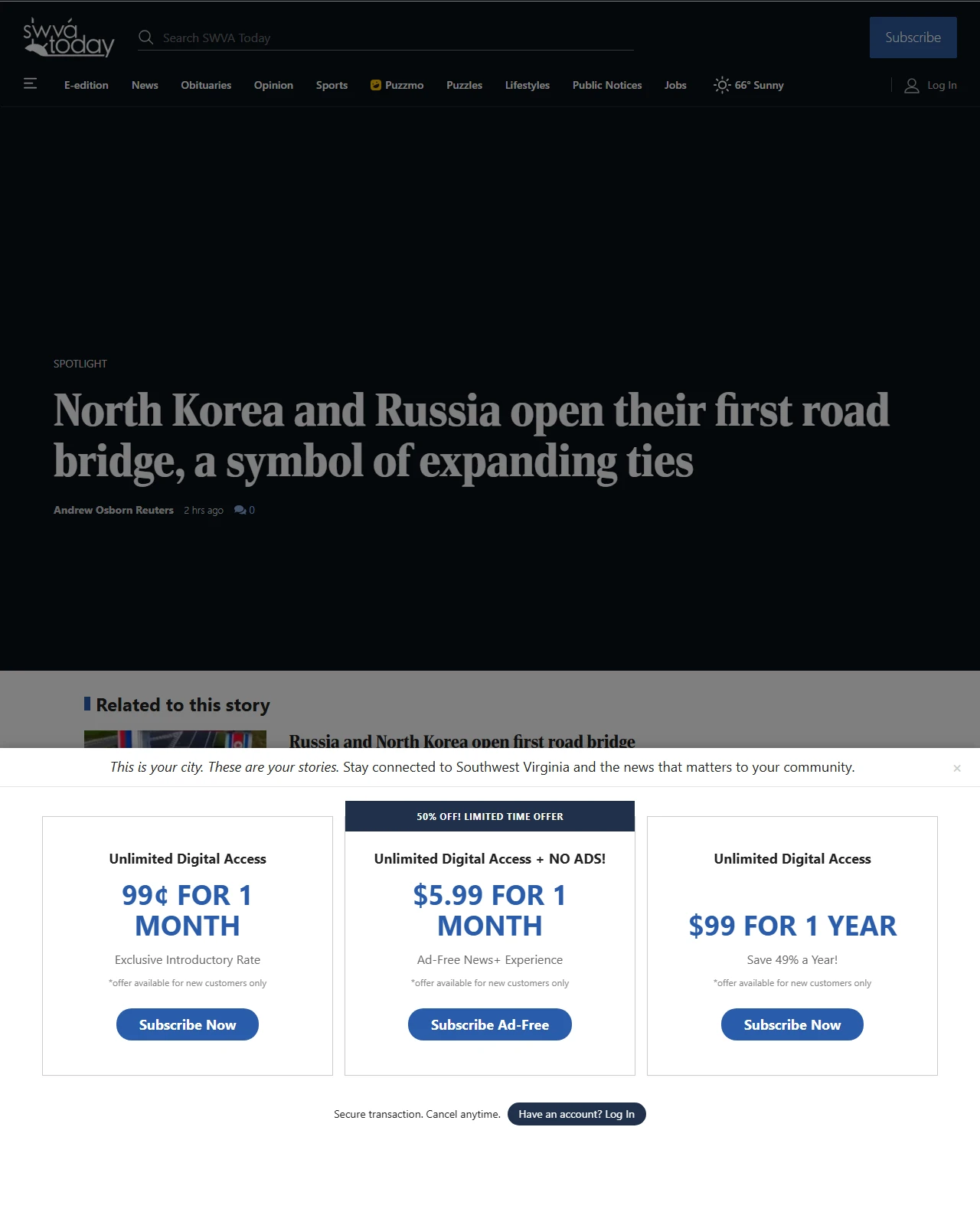 swvatoday.com as published: North Korea and Russia open their first road bridge, a symbol of expanding ties