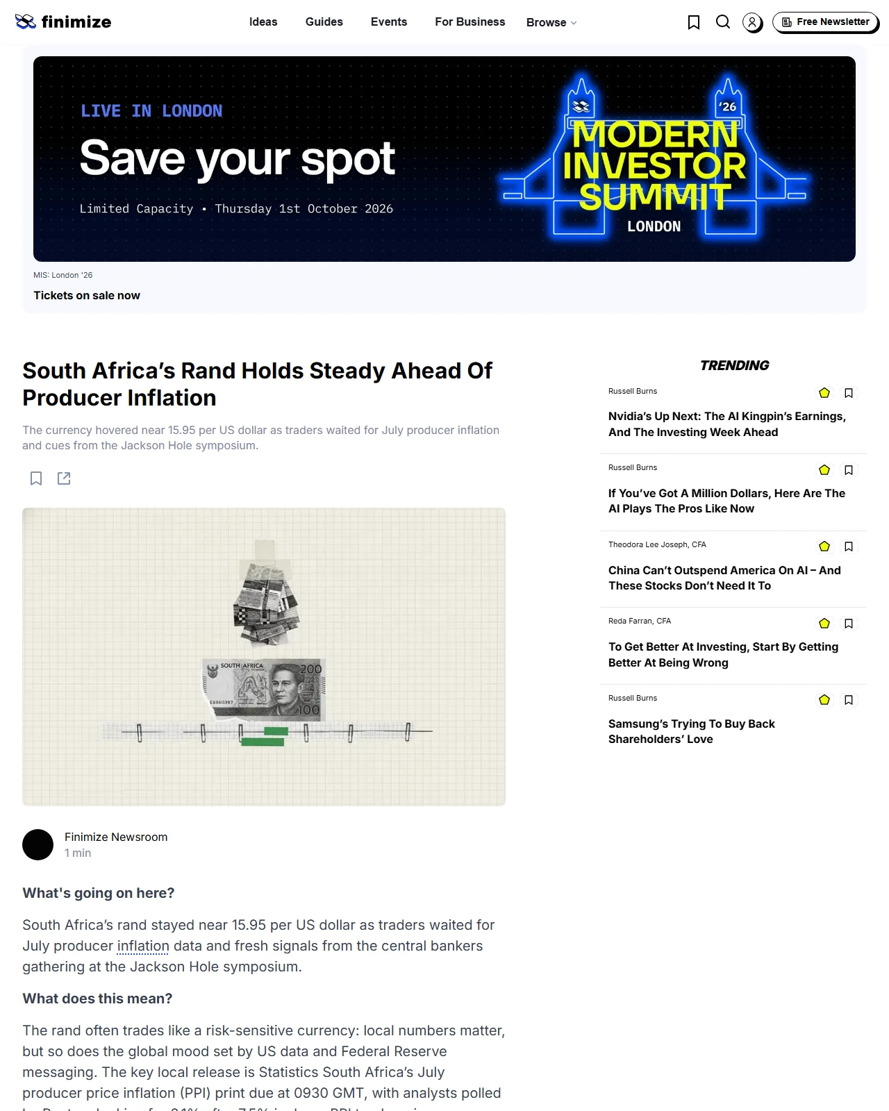 finimize.com as published: South Africa’s Rand Holds Steady Ahead Of Producer Inflation