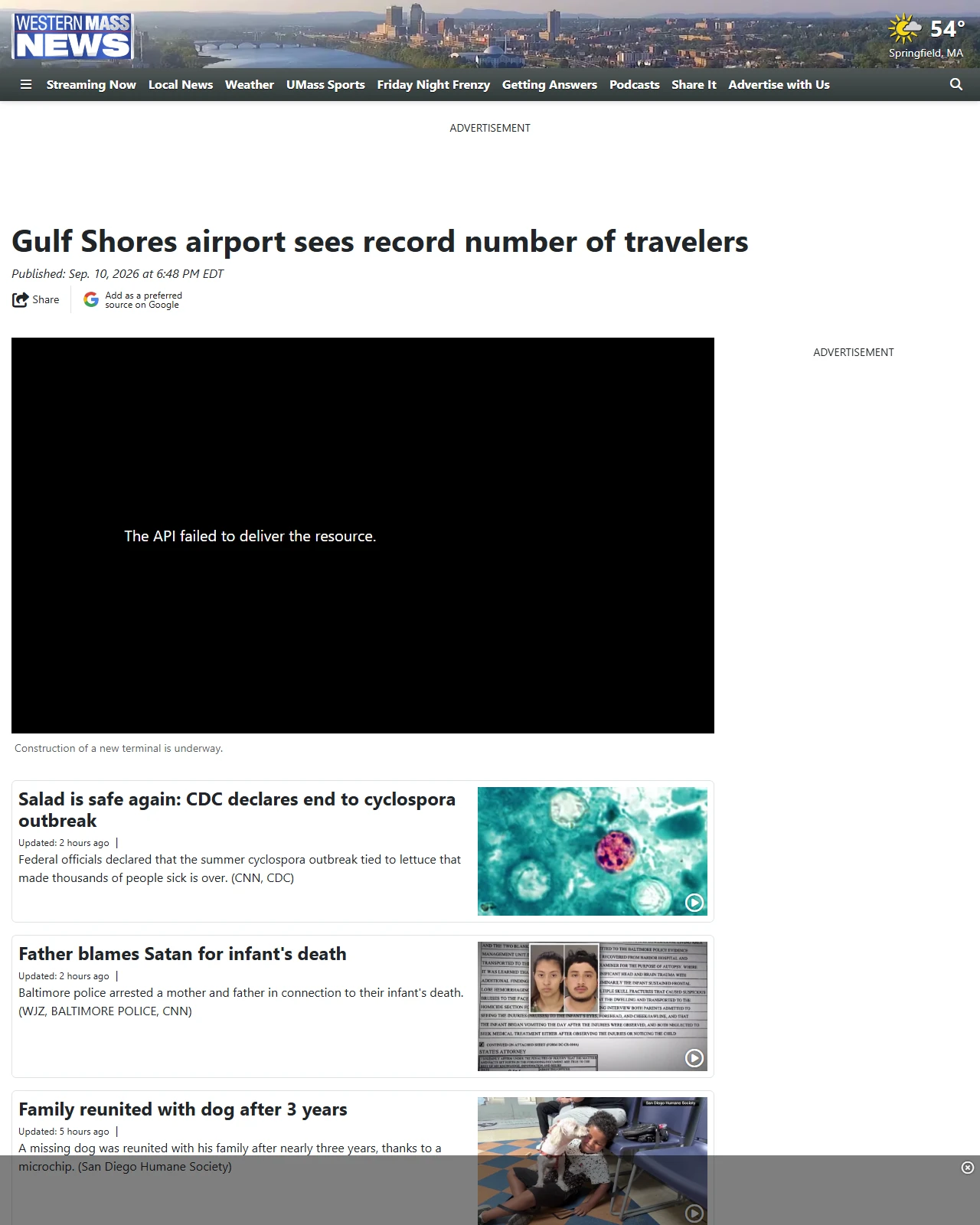 westernmassnews.com as published: Gulf Shores airport sees record number of travelers