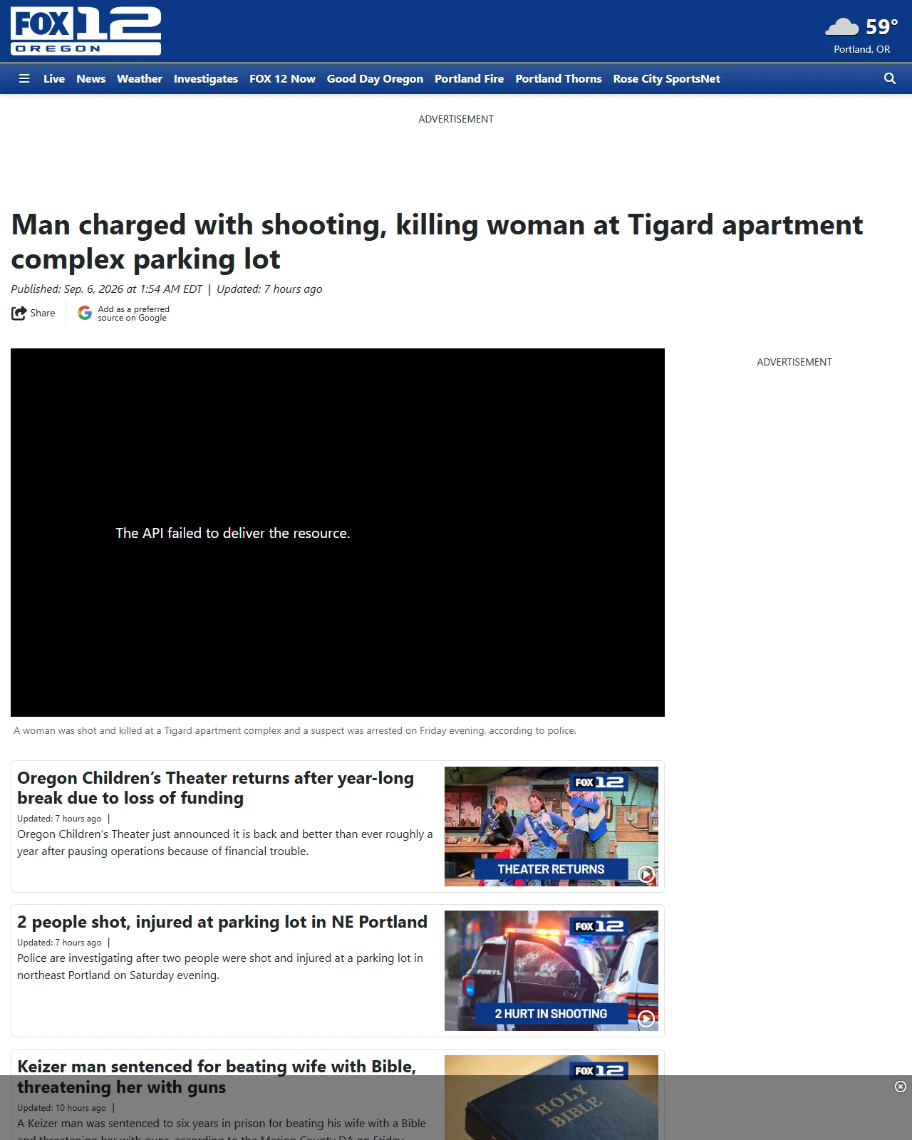 kptv.com as published: Man charged with shooting, killing woman at Tigard apartment complex parking lot