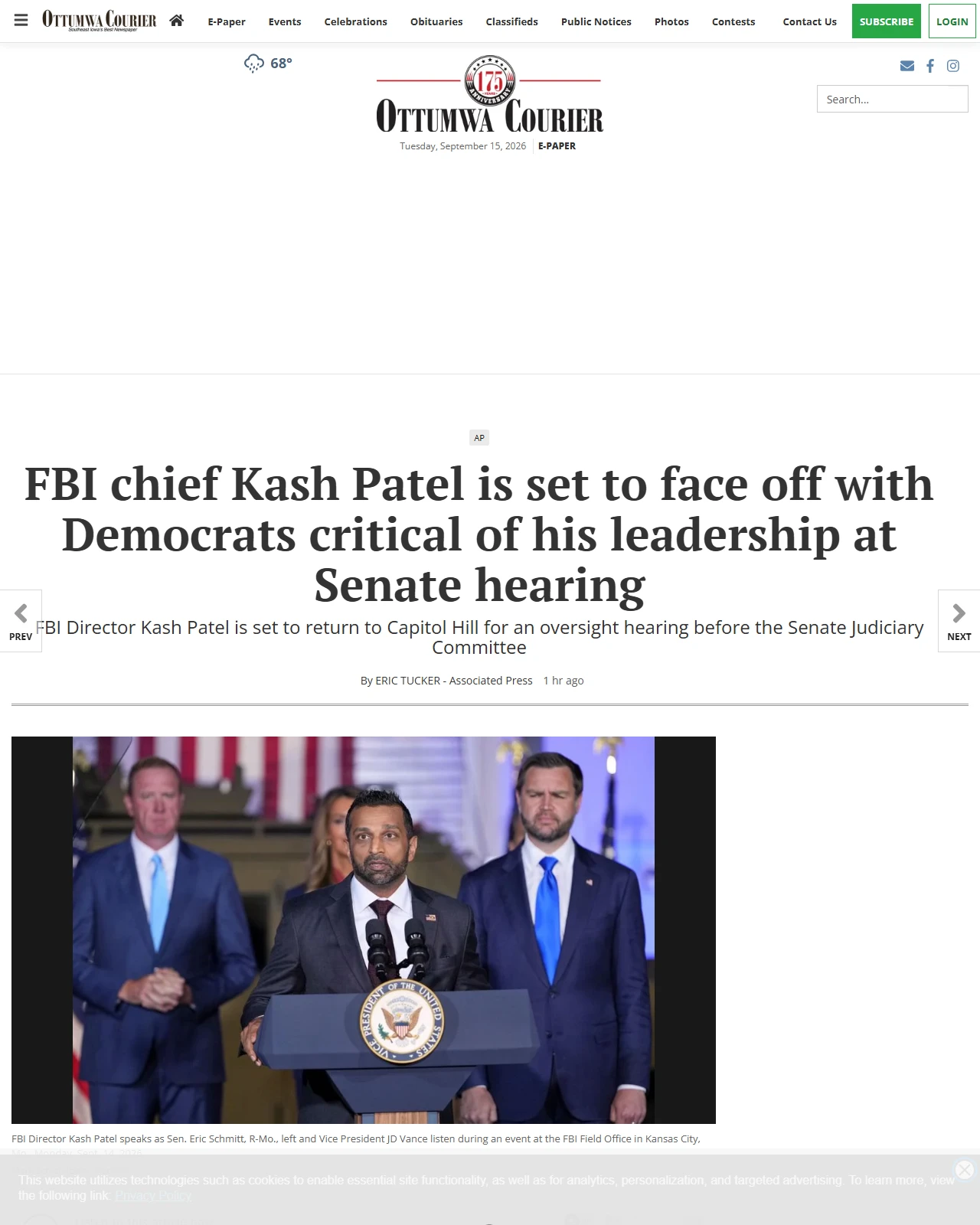 ottumwacourier.com as published: FBI chief Kash Patel is set to face off with Democrats critical of his leadership at Senate hearing