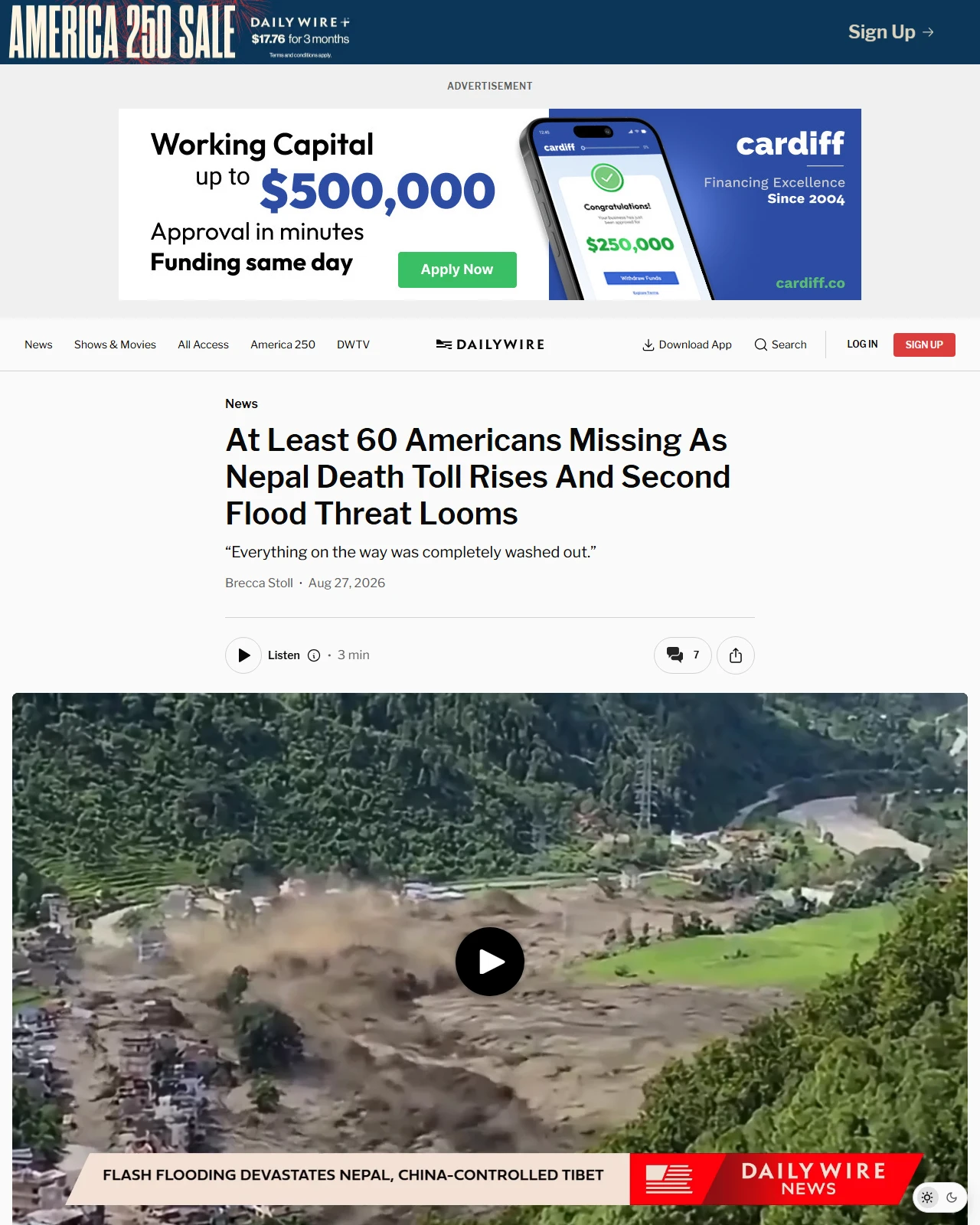 dailywire.com as published: At Least 60 Americans Missing As Nepal Death Toll Rises And Second Flood Threat Looms