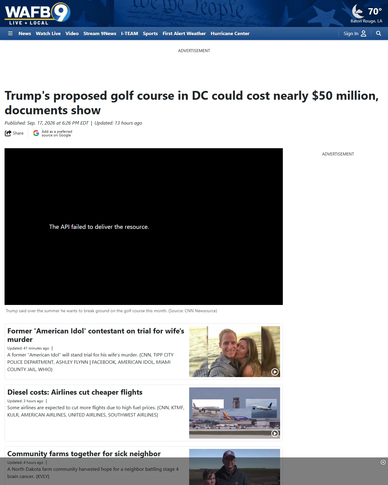 wafb.com as published: Trump's proposed golf course in DC could cost nearly $50 million, documents show