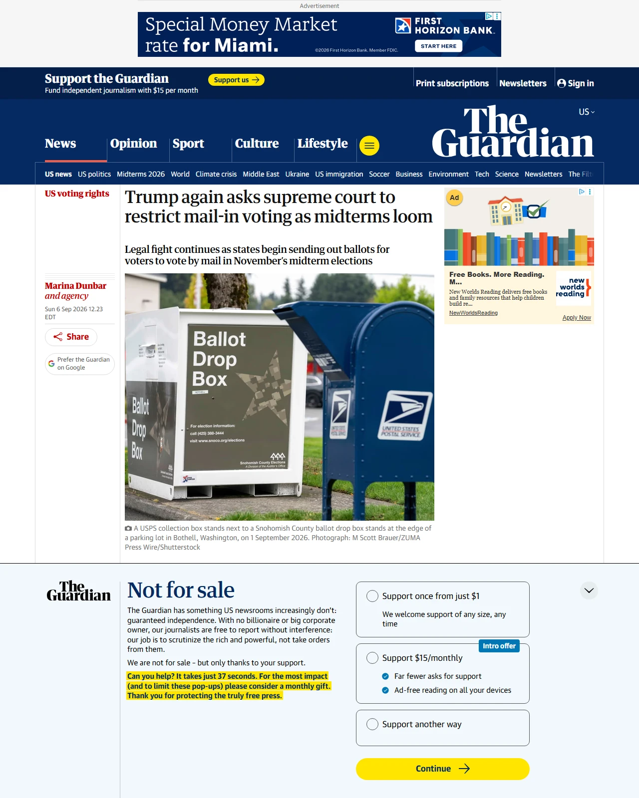 theguardian.com as published: Trump again asks supreme court to restrict mail-in voting as midterms loom