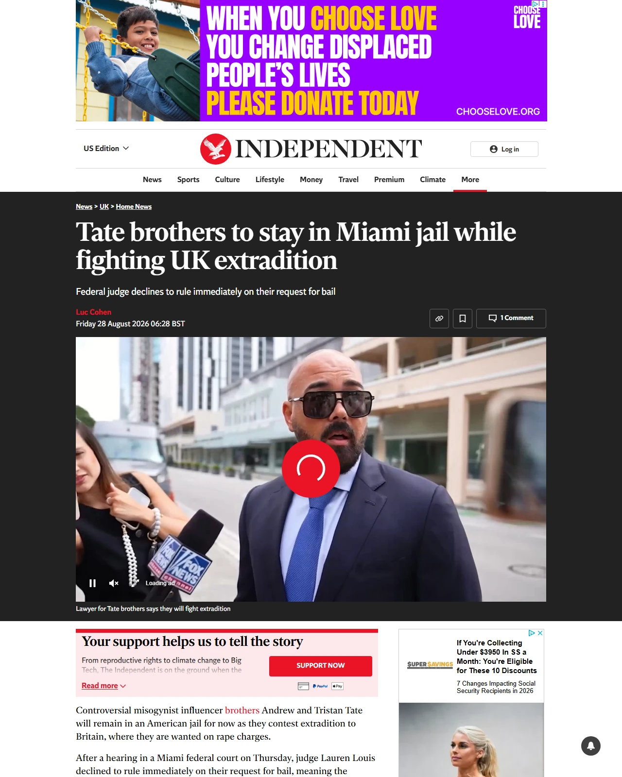 independent.co.uk as published: Tate brothers to stay in Miami jail while fighting UK extradition