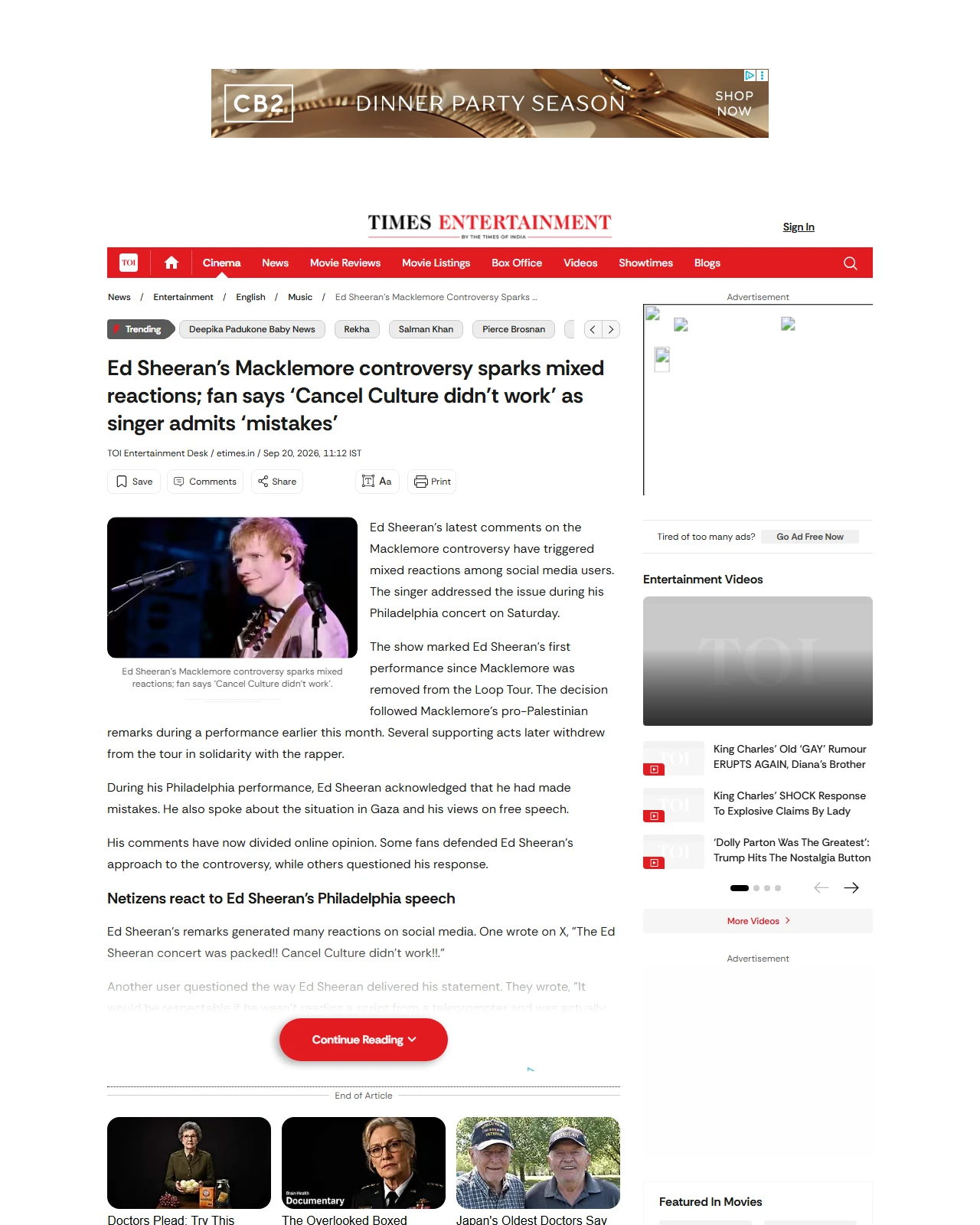 timesofindia.indiatimes.com as published: Ed Sheeran's Macklemore controversy sparks mixed reactions