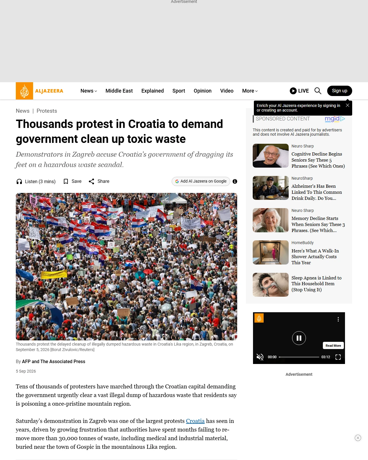 aljazeera.com as published: Thousands protest in Croatia to demand government clean up toxic waste
