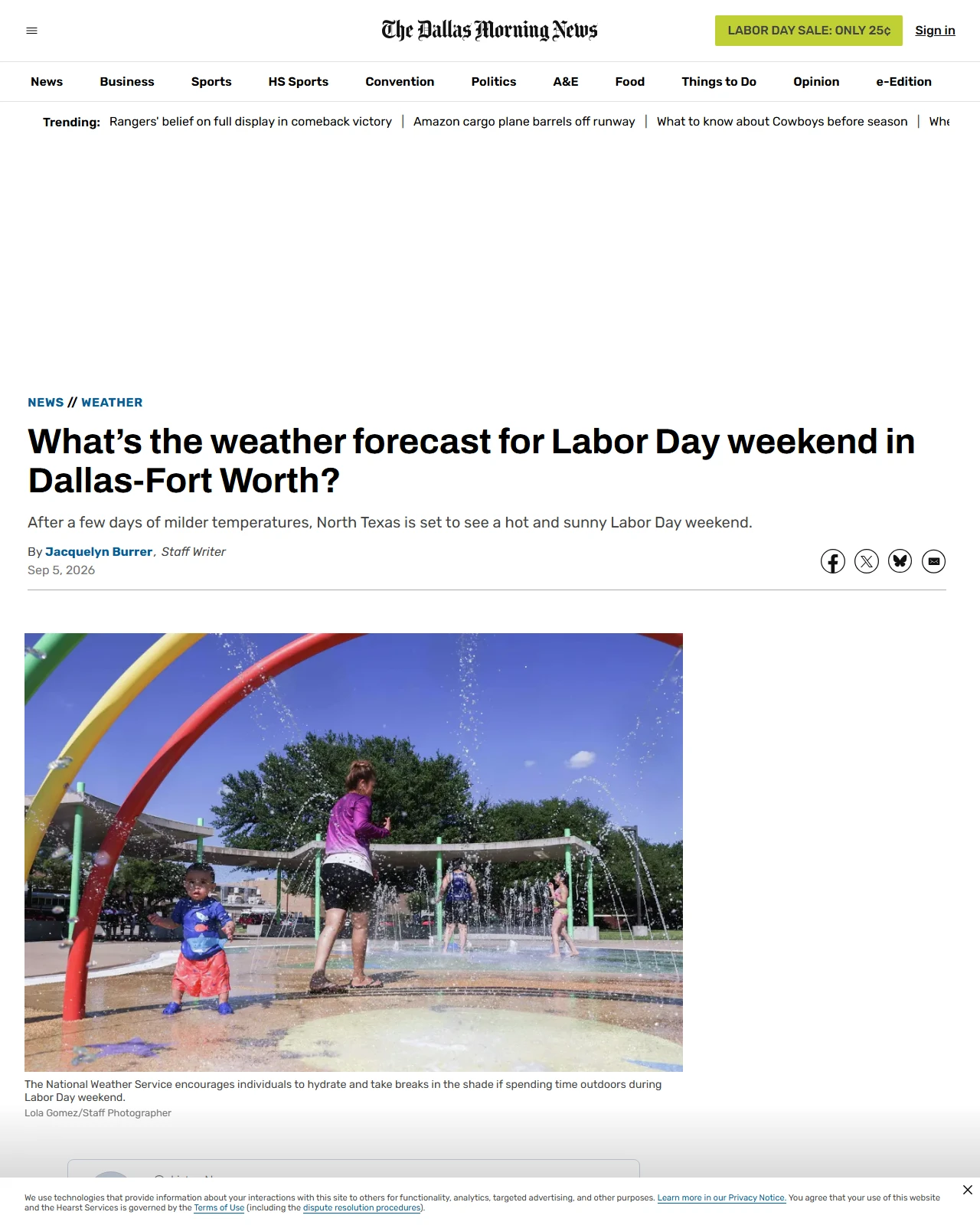 dallasnews.com as published: What’s the weather forecast for Labor Day weekend in Dallas-Fort Worth?