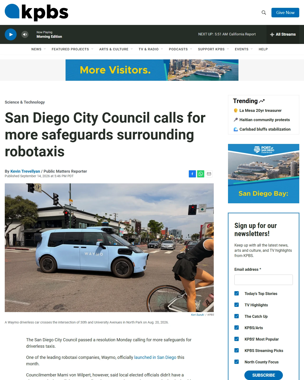kpbs.org as published: San Diego City Council calls for more safeguards surrounding robotaxis