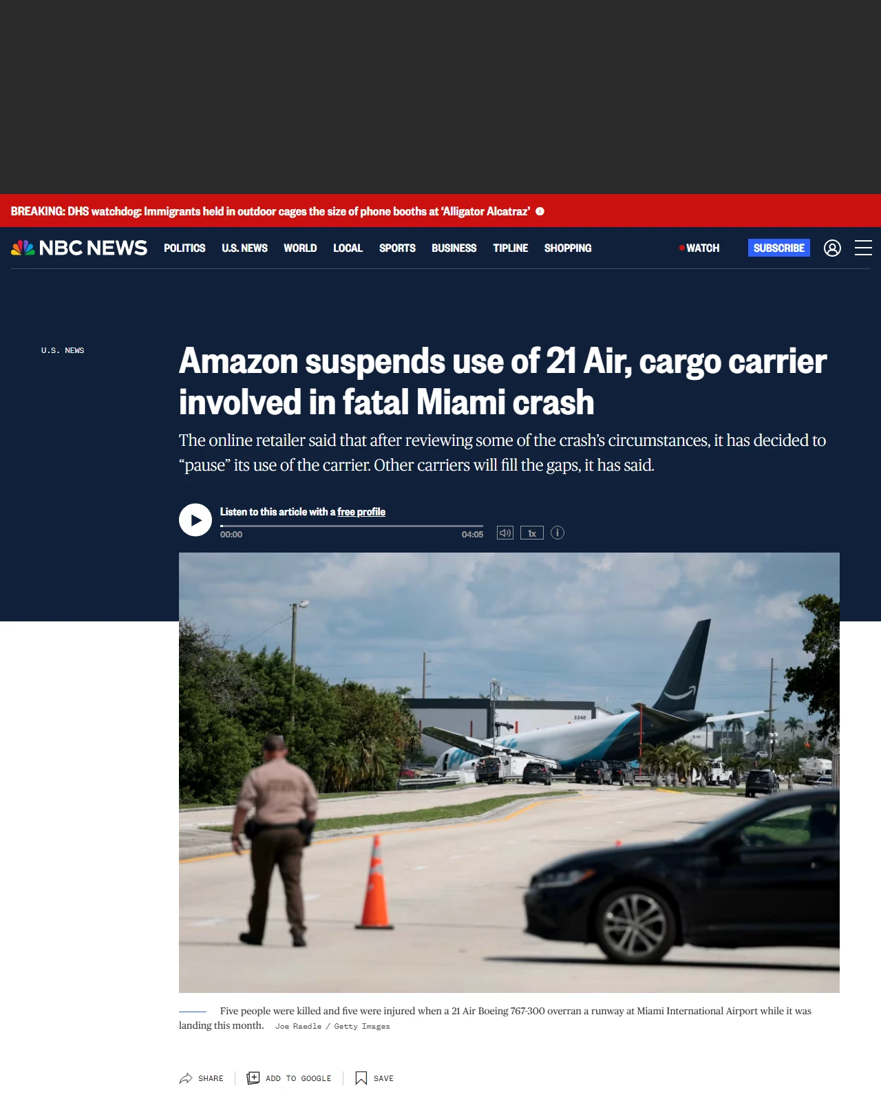 nbcnews.com as published: Amazon suspends use of 21 Air, cargo carrier involved in fatal Miami crash