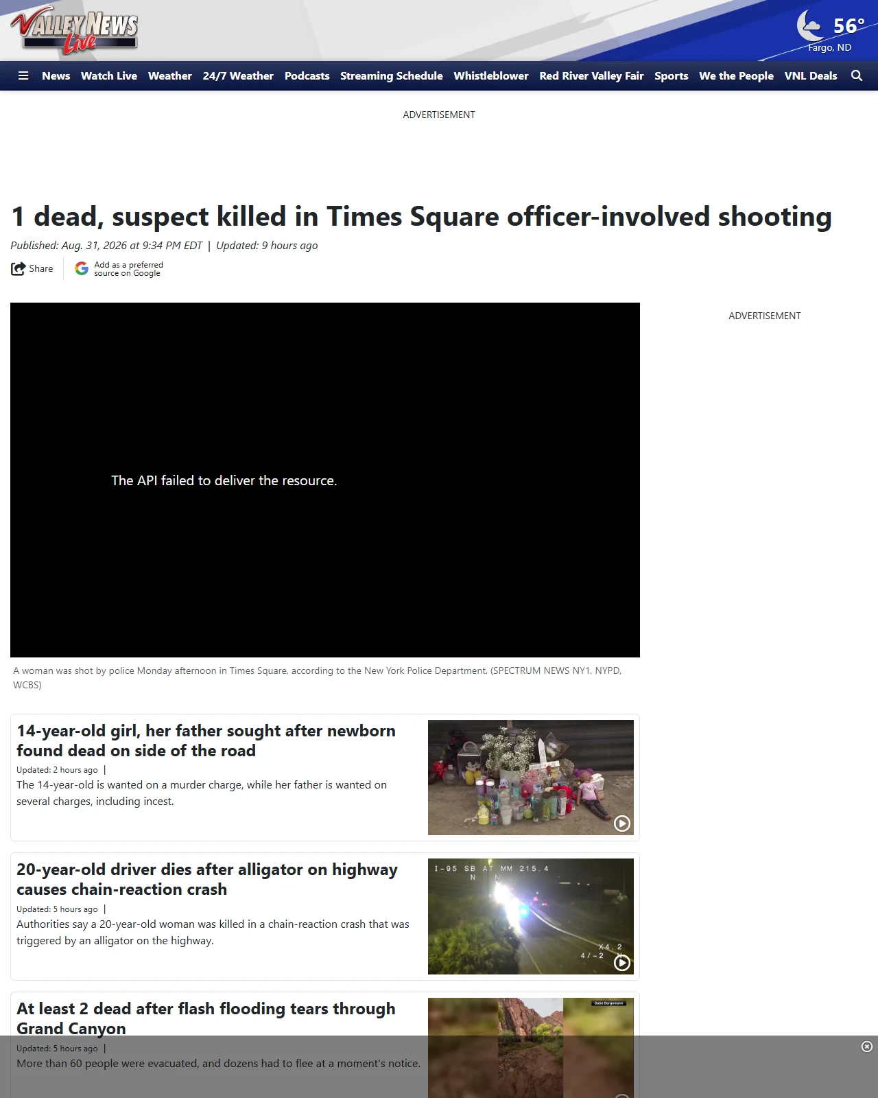 valleynewslive.com as published: 1 dead, suspect killed in Times Square officer-involved shooting