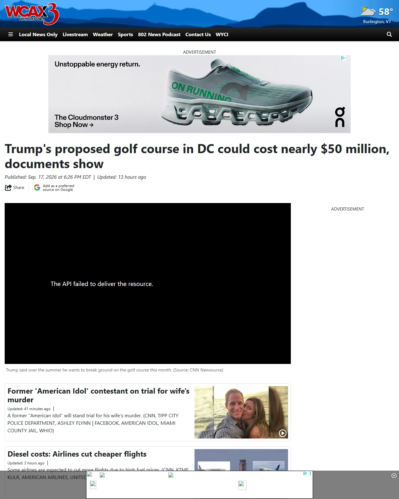 wcax.com as published: Trump's proposed golf course in DC could cost nearly $50 million, documents show