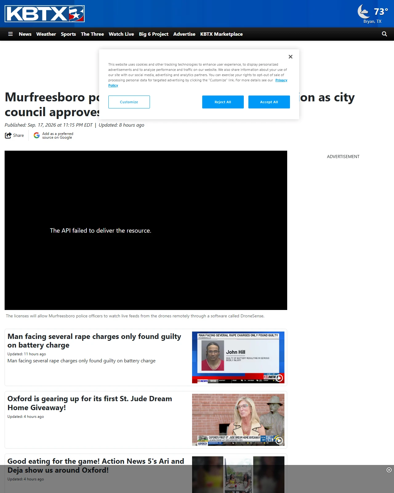 kbtx.com as published: Murfreesboro police back off Flock Safety integration as city council approves new drone licenses