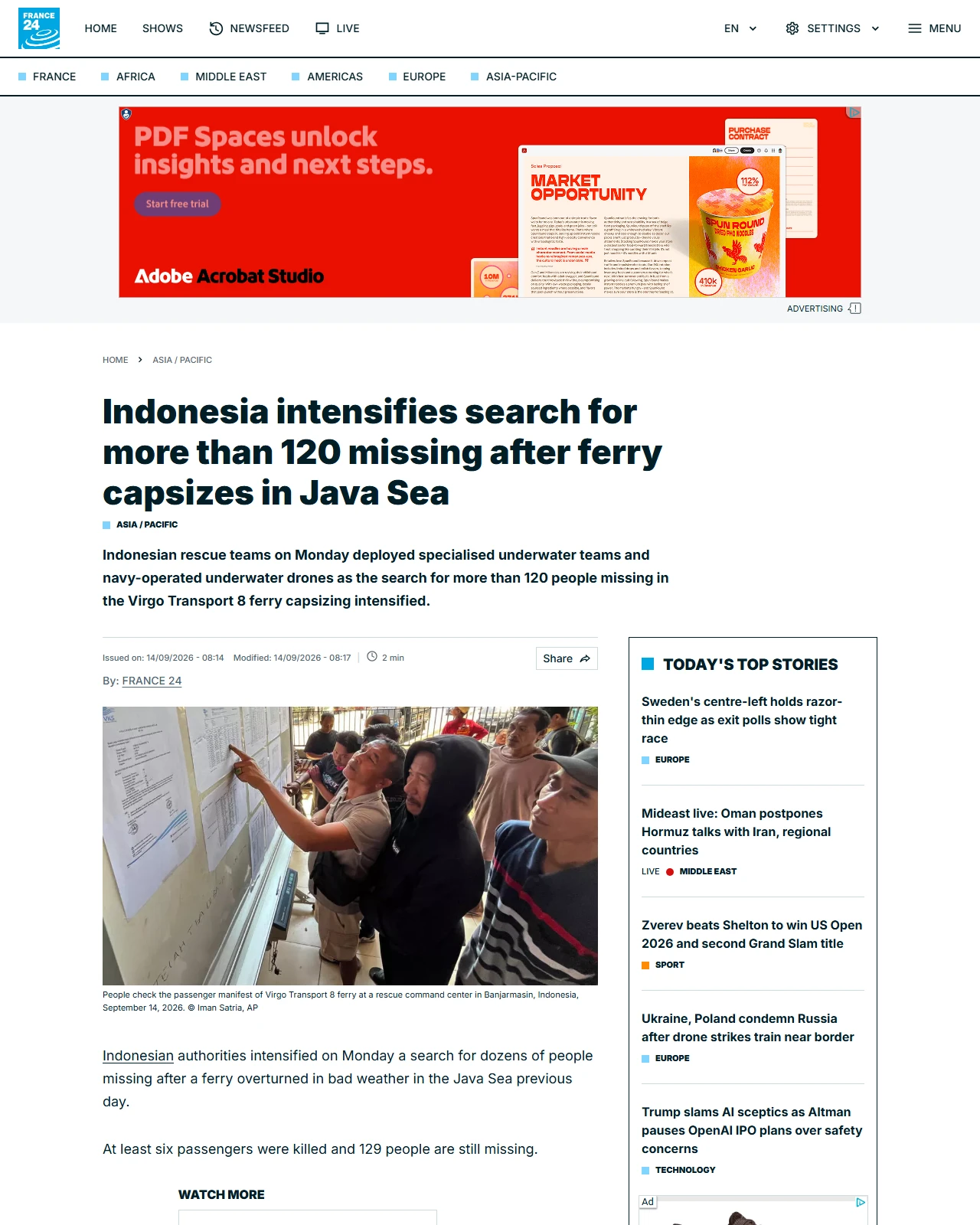 s.france24.com as published: Indonesia intensifies search for more than 120 missing after ferry capsizes in Java Sea